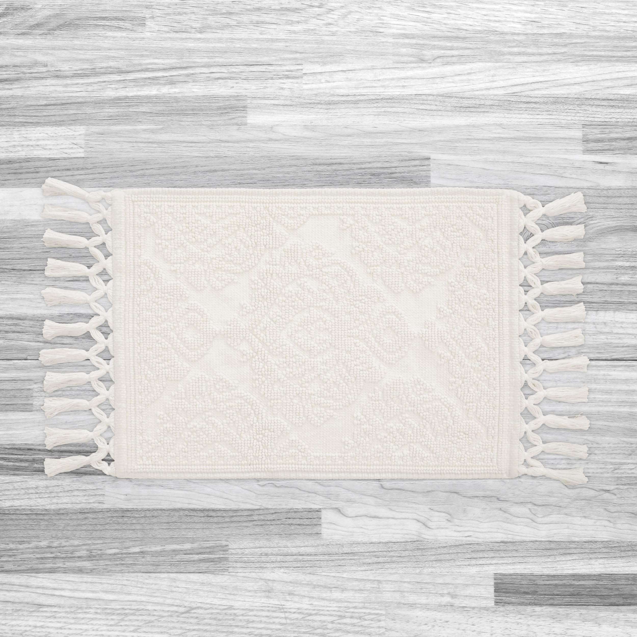 Jean Pierre - Ricardo Bath Mat, Woven Fringe Bathroom Rugs, 100% Cotton, Premium Bathroom Decor - Measures 17" x 31" - Ivory 3
