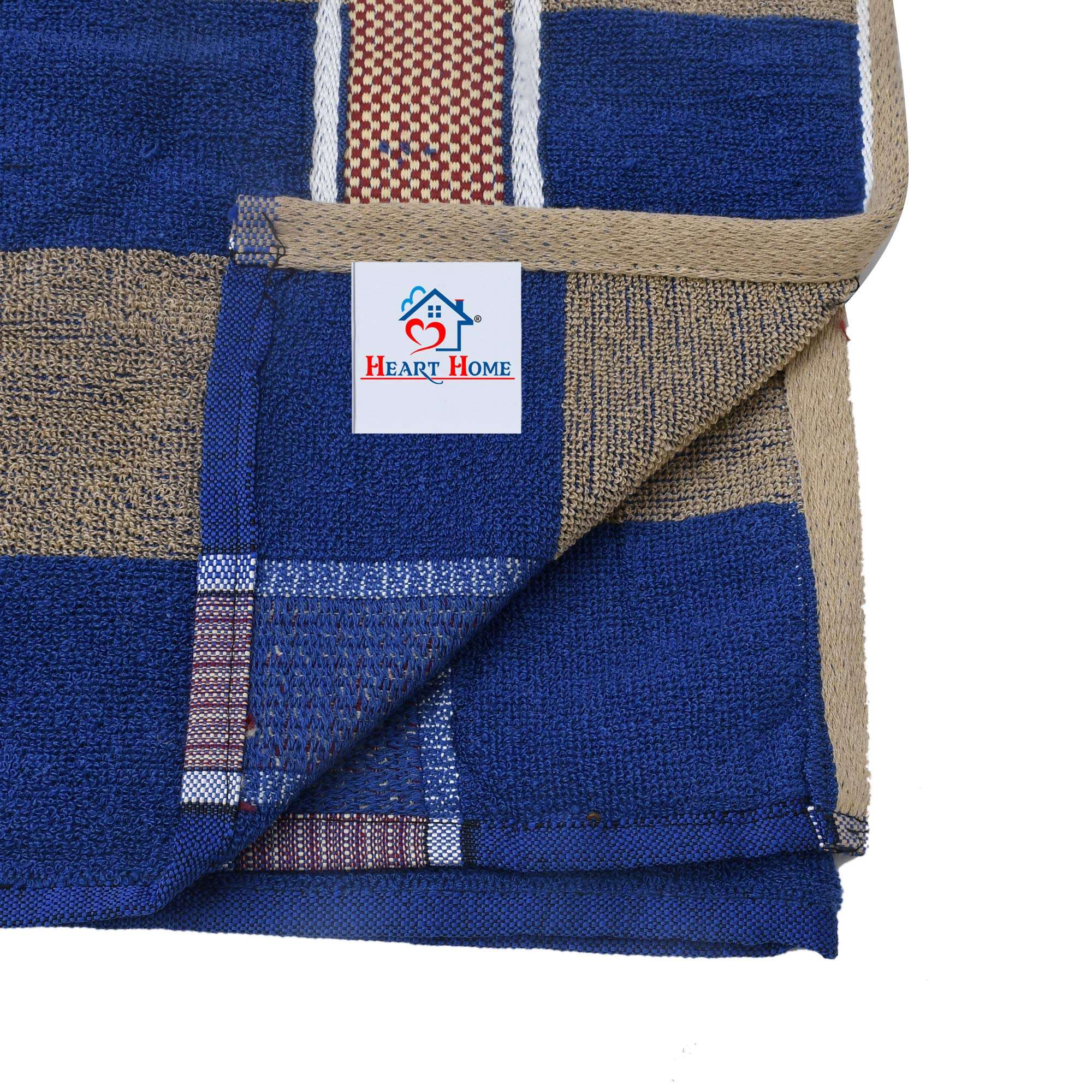 Heart Home Cotton 4 Pieces Bath Towel Super Soft, Fluffy, and Absorbent, Perfect for Daily Use 100% Cotton Towels, 500 GSM (Blue & Brown)-HEART11606, Standard 3