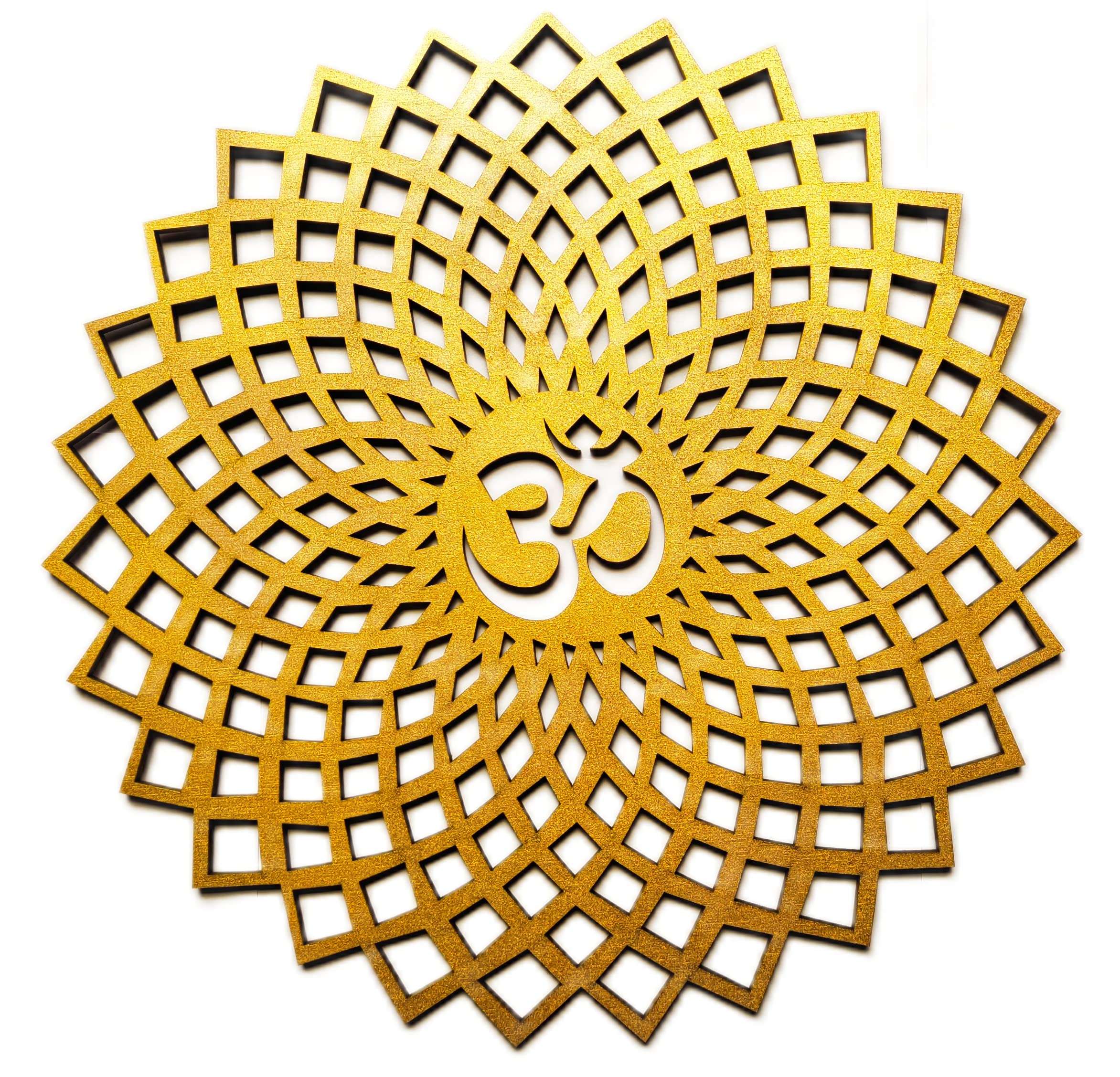 My Dream Carts 15x15 cm Golden Om Round Decorative Wall Art MDF Wooden Om Chakra For Temple, Living Room, Bedroom, Office, Hotel, Home Decor Items, Gift Item, Mandala Wall Hanging For House Decoration 1
