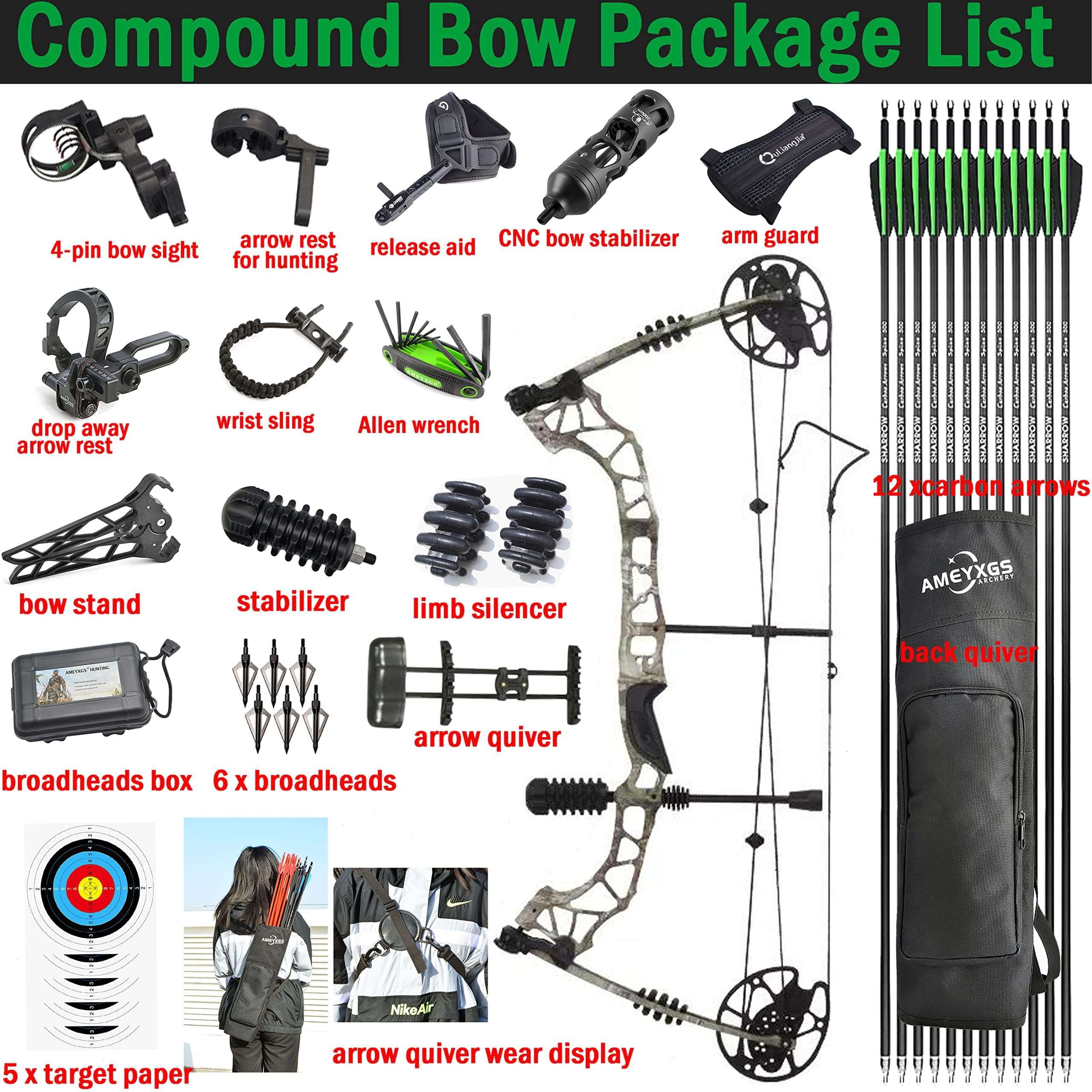 ZSHJGJR Compound Bow Kit,Hunting&Targeting,Compound Bow and Arrow Set,Draw Weight 35-70lbs Adjustable,Draw Length 16-30",up to IBO 320FPS,Package with Archery Hunting Accessories (Forest Camo) 5