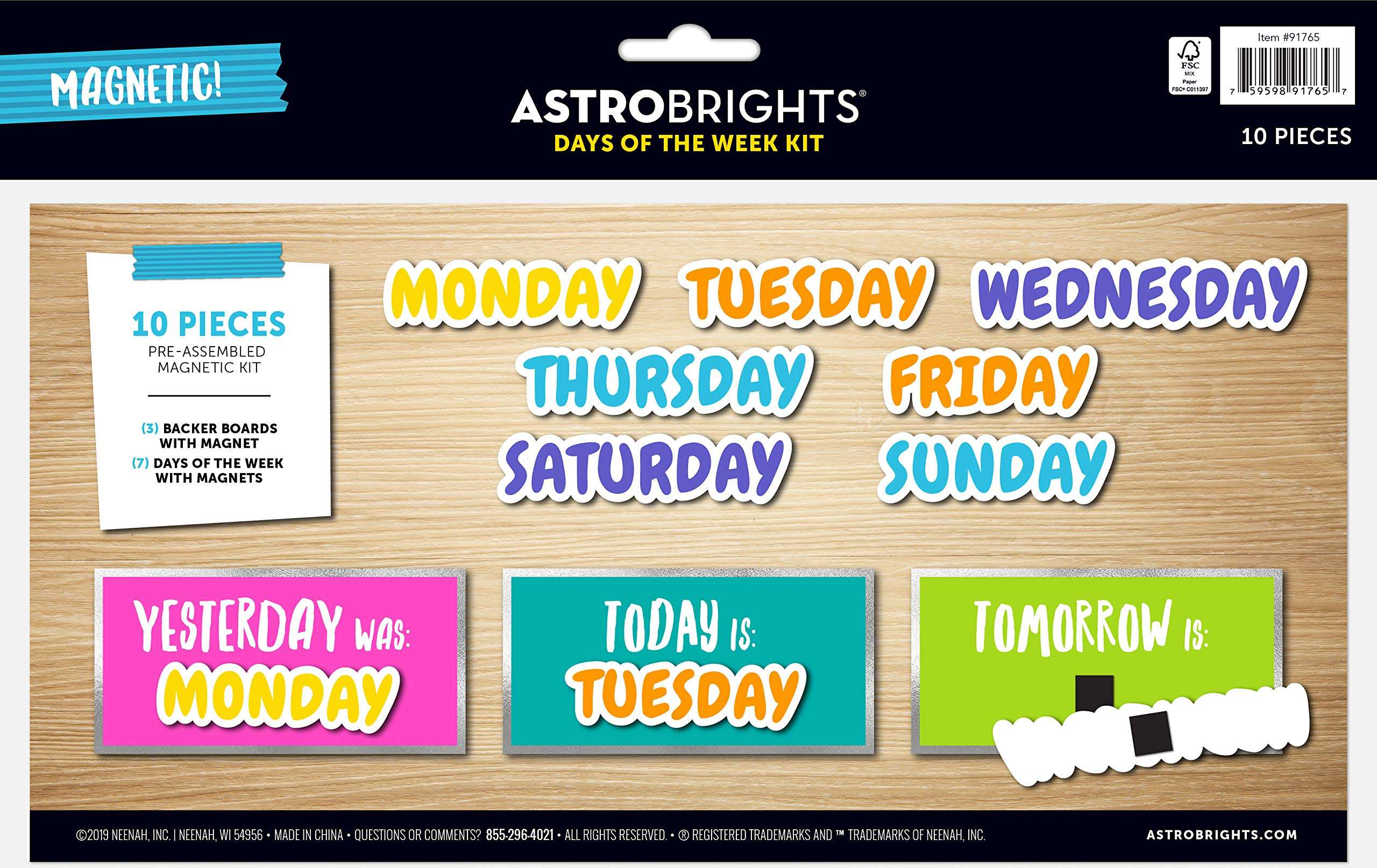 Astrobrights 10-Piece Days of The Week Kit, Pre-Assembled, 1 Backer Board with Magnet/10 Days of The Week Icons with Magnets, Assorted Colors (91765) 2