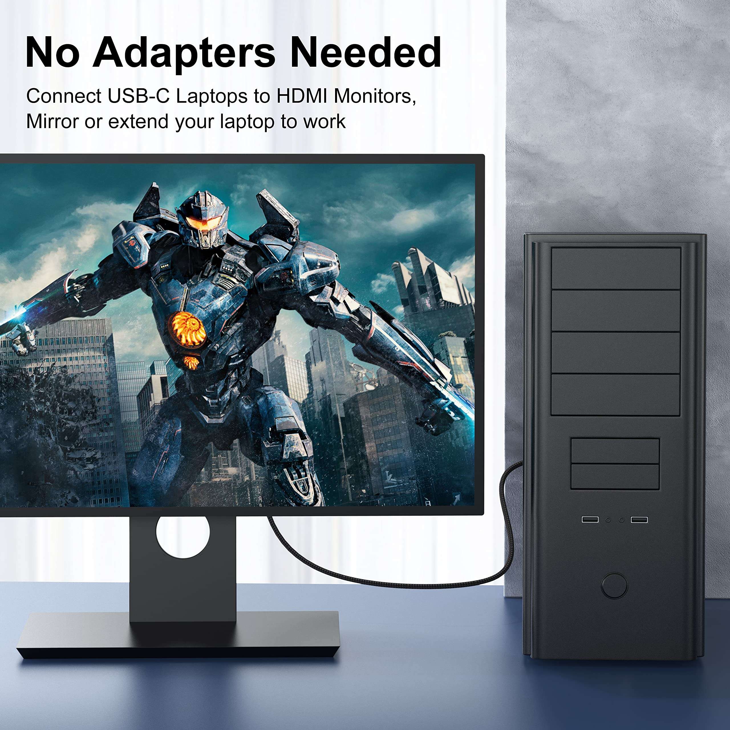 UKYEE 4K DisplayPort to HDMI Cable 6ft 2-Pack, Display Port DP to HDMI Cord 6 feet 3840 X 2160P Male to Male for for Labtop PCs to HDTV, Monitor, Projector with HDMI Port- Gray 5