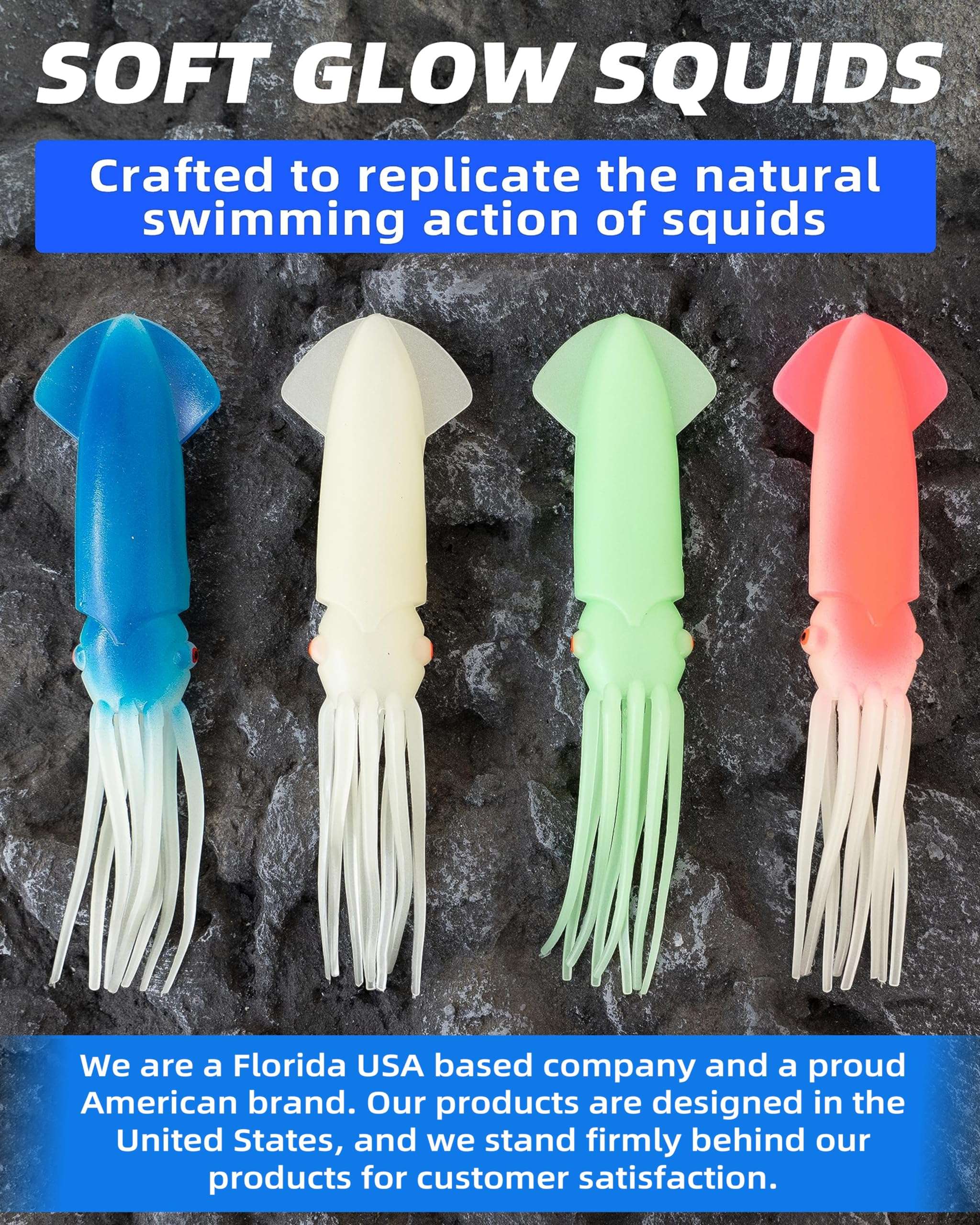 BLUEWING 18in Fishing Soft Squid Spreader Bar Offshore Fishing Spreader Bar with 9in Soft Squid and Big Game Trolling Lure for Wahoo Tuna Marlin Mahi Mahi, Blue 4