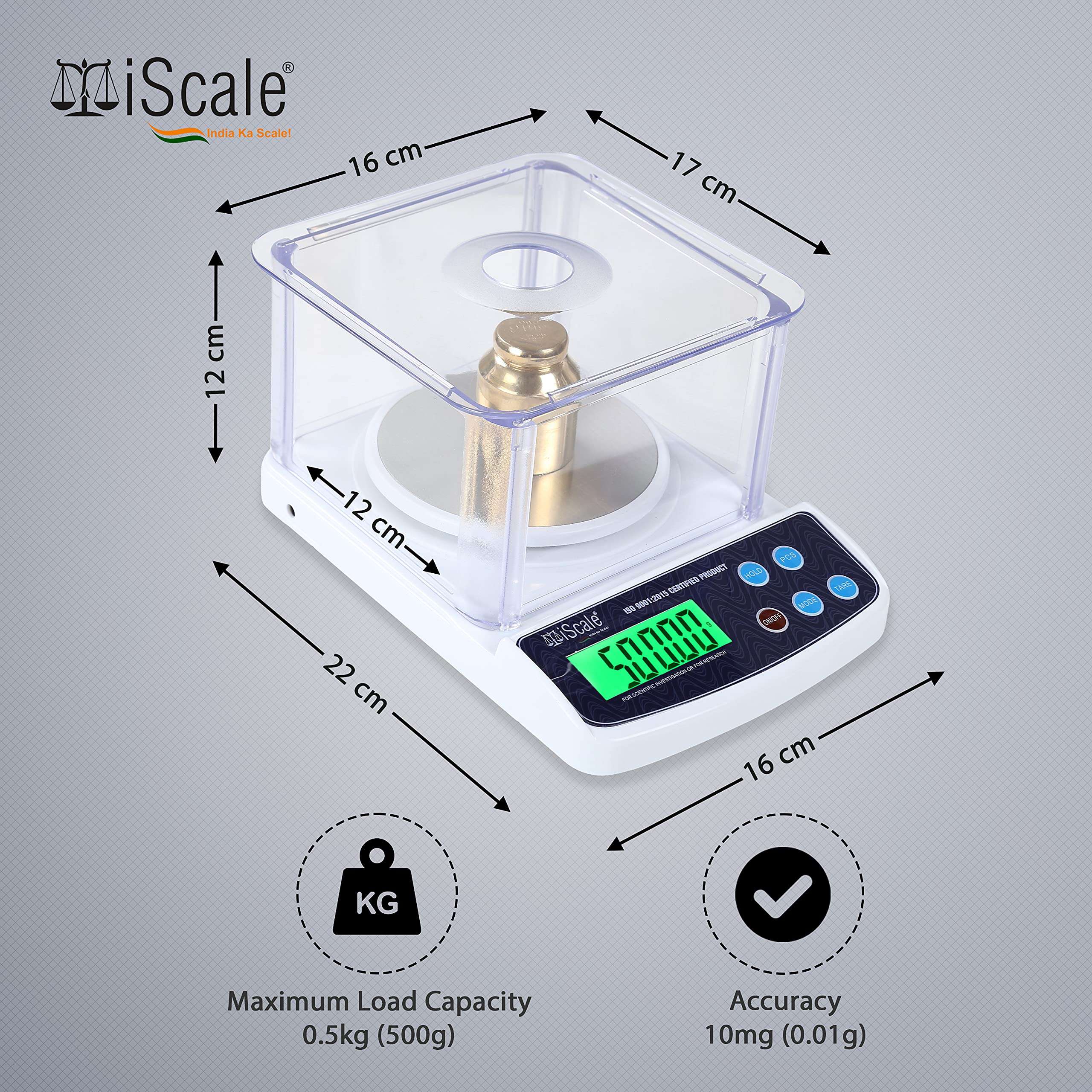 iScale i-400c, 500g x 10mg (0.01g) Analytical Balance Weighing Scale for Labs and Gold Jewelry with Windshield Cover (Not legal commercial use) 3