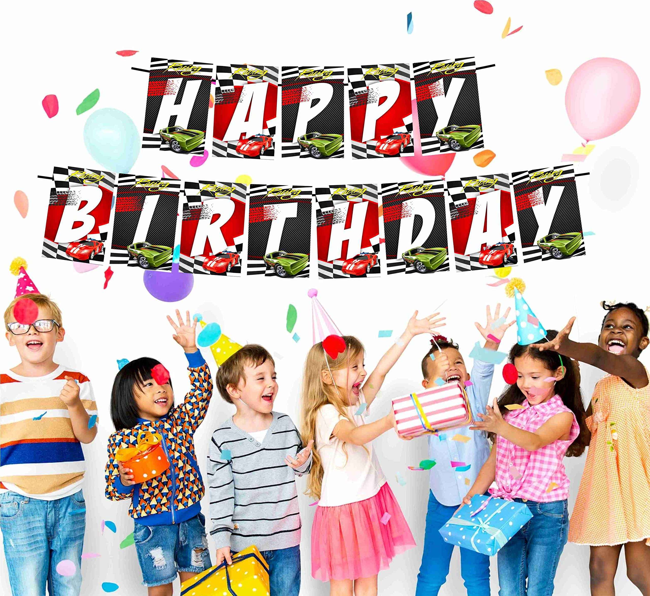 Partyzon Sports Car Theme Happy Birthday Kids Banner for Birthday Decoration Backdrop and Theme Party with Ribbon 4