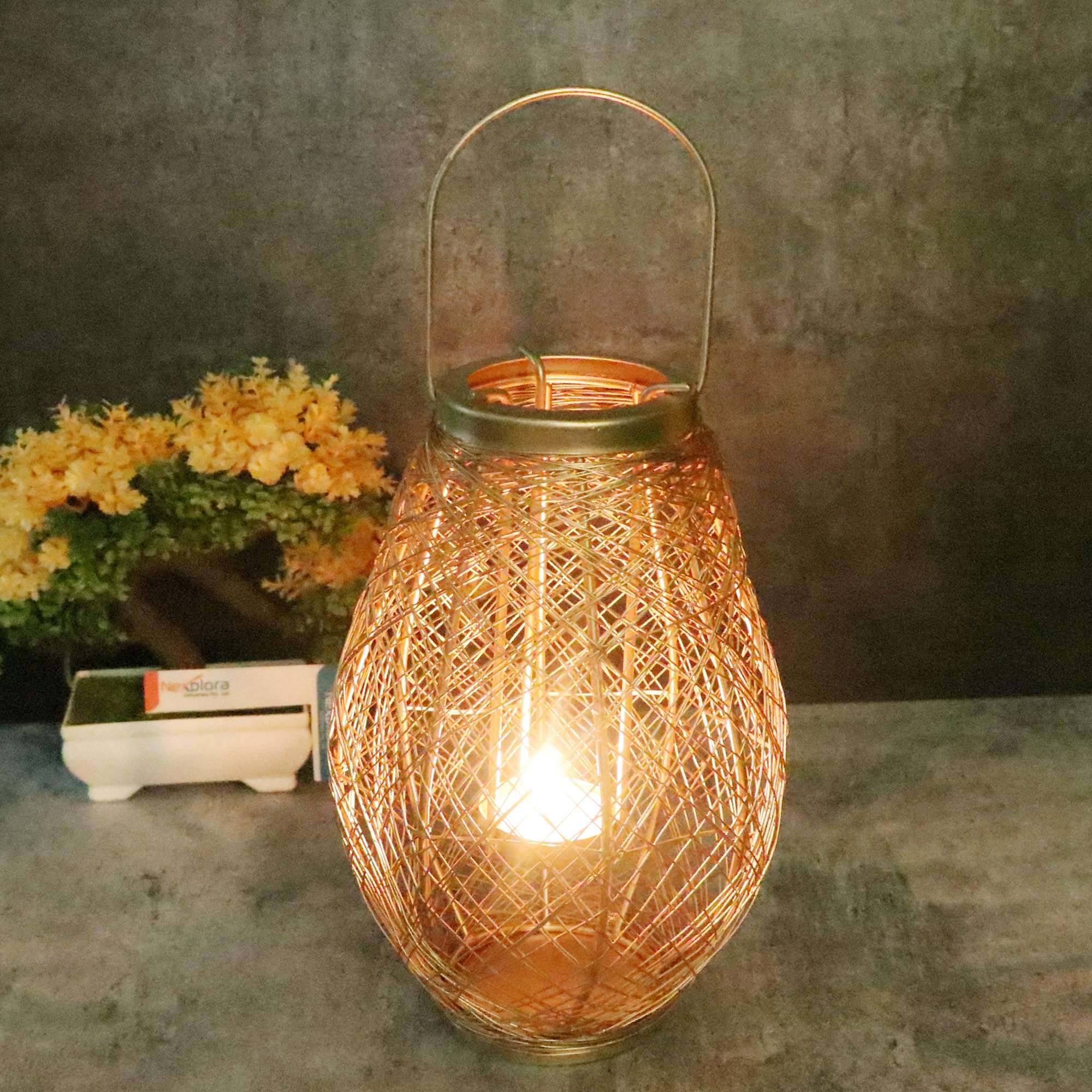 Nexplora Industries Pvt. Ltd. Metal Decorative Bird Nest Shaped Tealight Candle Holder, Height 24 cm, Golden, 1 Piece 1