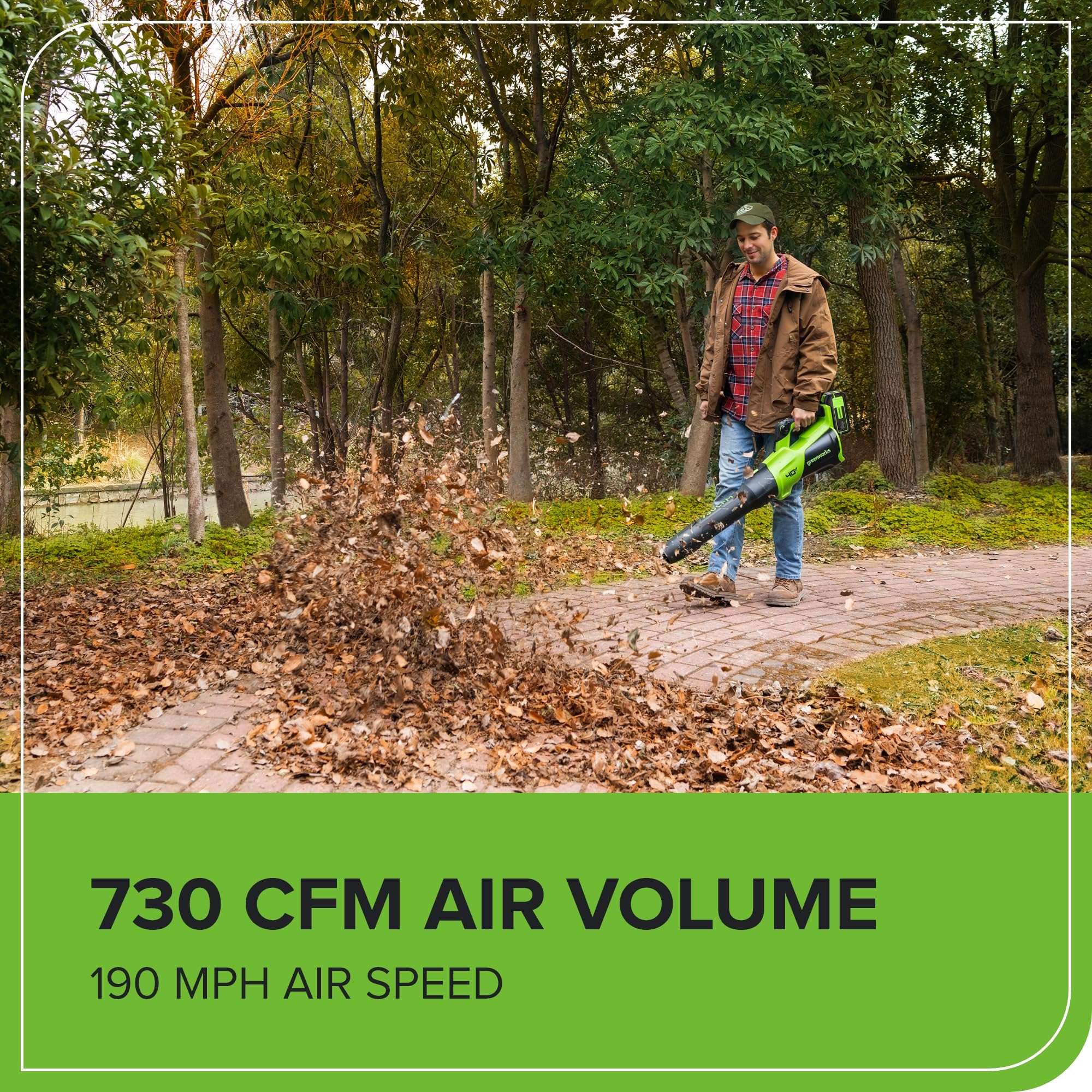 [Bonus Battery] Greenworks 40V (730 CFM / 190 MPH) Cordless Brushless Leaf Blower, 5.0Ah + Bonus 4.0Ah Battery and 5A Rapid Charger 4