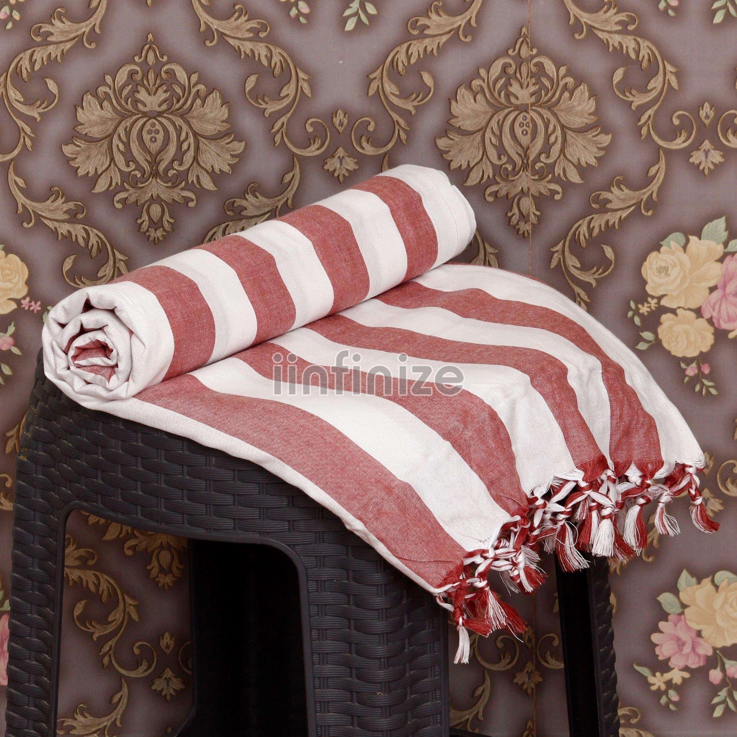 iinfinize Luxurious Cotton Chadar Bohemian Handloom Chadar Bedding Bedspread Chadar Long Lasting Authenthic Chadar | 50X90 Inch | White & Peach 5