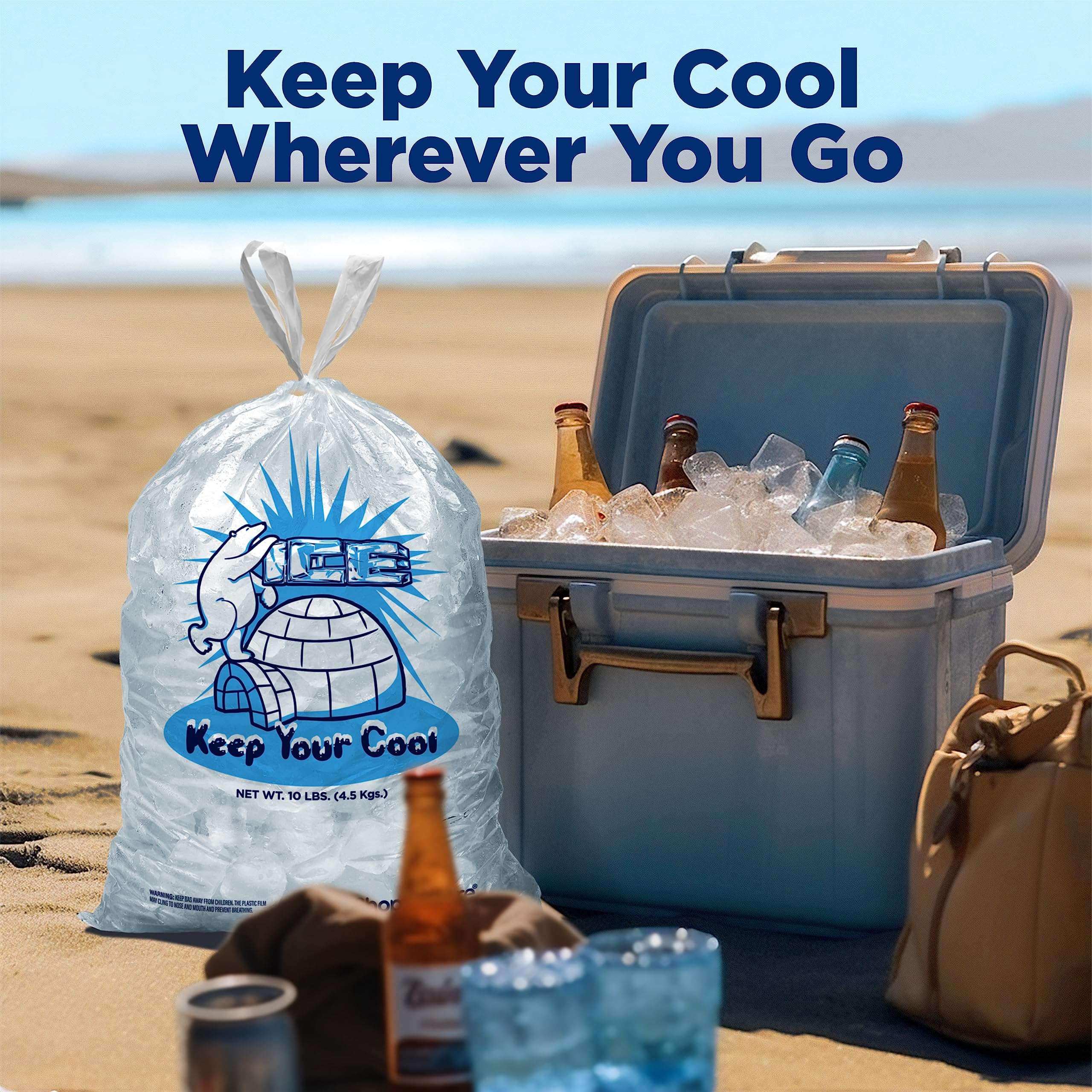 Ice Bags 10 lb with Drawstring - 100 Pack Ice Bags for Ice Machine, Heavy-Duty Reusable Ice Cube Bags, Plastic Bags for Ice, Ice Storage Bags for Freezers 6