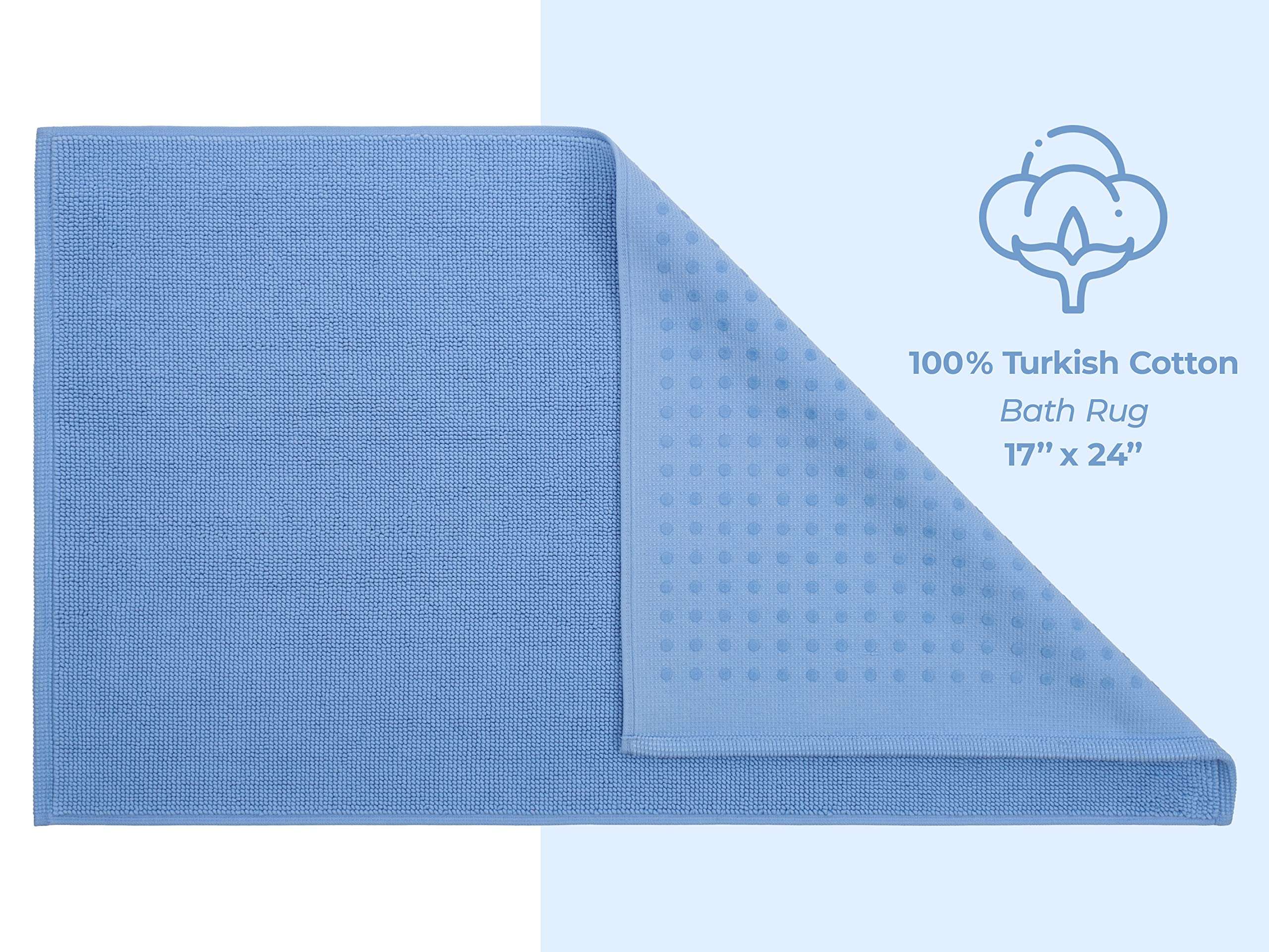 American Soft Linen Bath Rug, 17 in 24 in 100% Cotton Bath Mats Rugs for Bathroom, Non Slip Washable Shaggy Form Area Rugs, Sky Blue Bath Rug 6