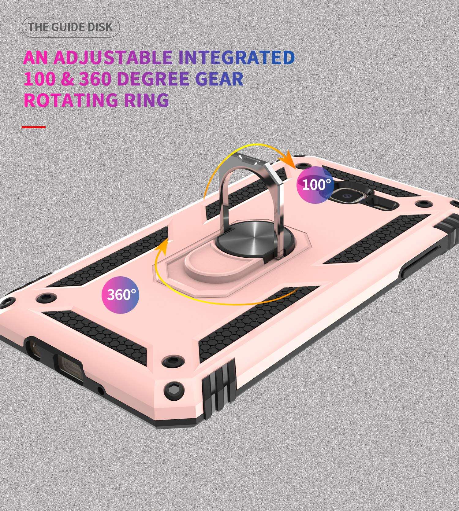 StarLodes Compatible for Samsung Galaxy J7 2015 Case,J7 Neo,J7 Core,J7 Nxt Phone Case,[HD Screen Protector] Heavy Duty Shockproof Protective Cover with Ring Kickstand for Magnetic Car Mount-Rose Gold 4