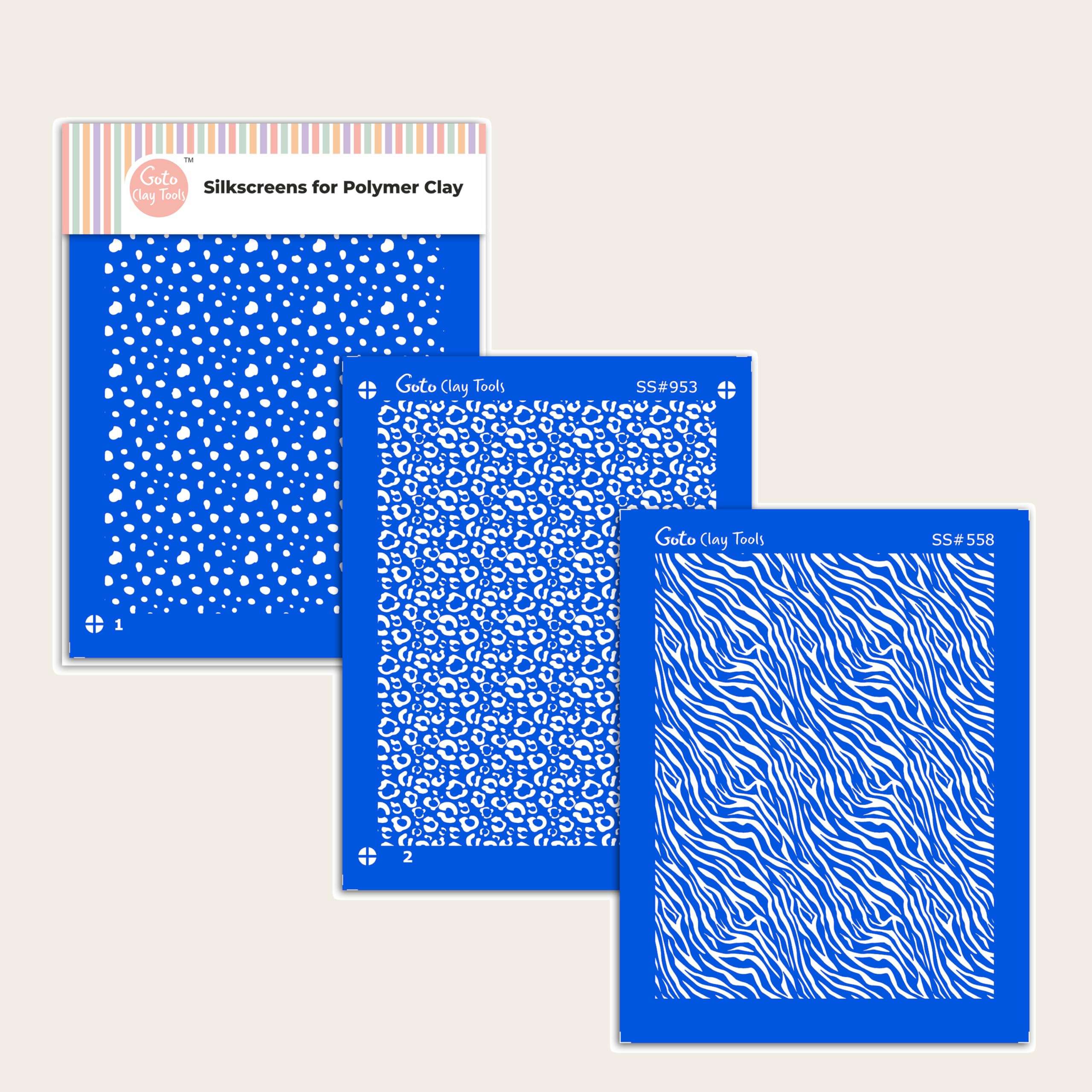 GOTO Clay Tools Multi Pattern Silk Screen Stencils for Polymer Clay, 3 PCS Polka dots Pattern Silkscreen for Polymer Clay Earring Making, Reusable Silk Screen Stencils SSCMB-10 4