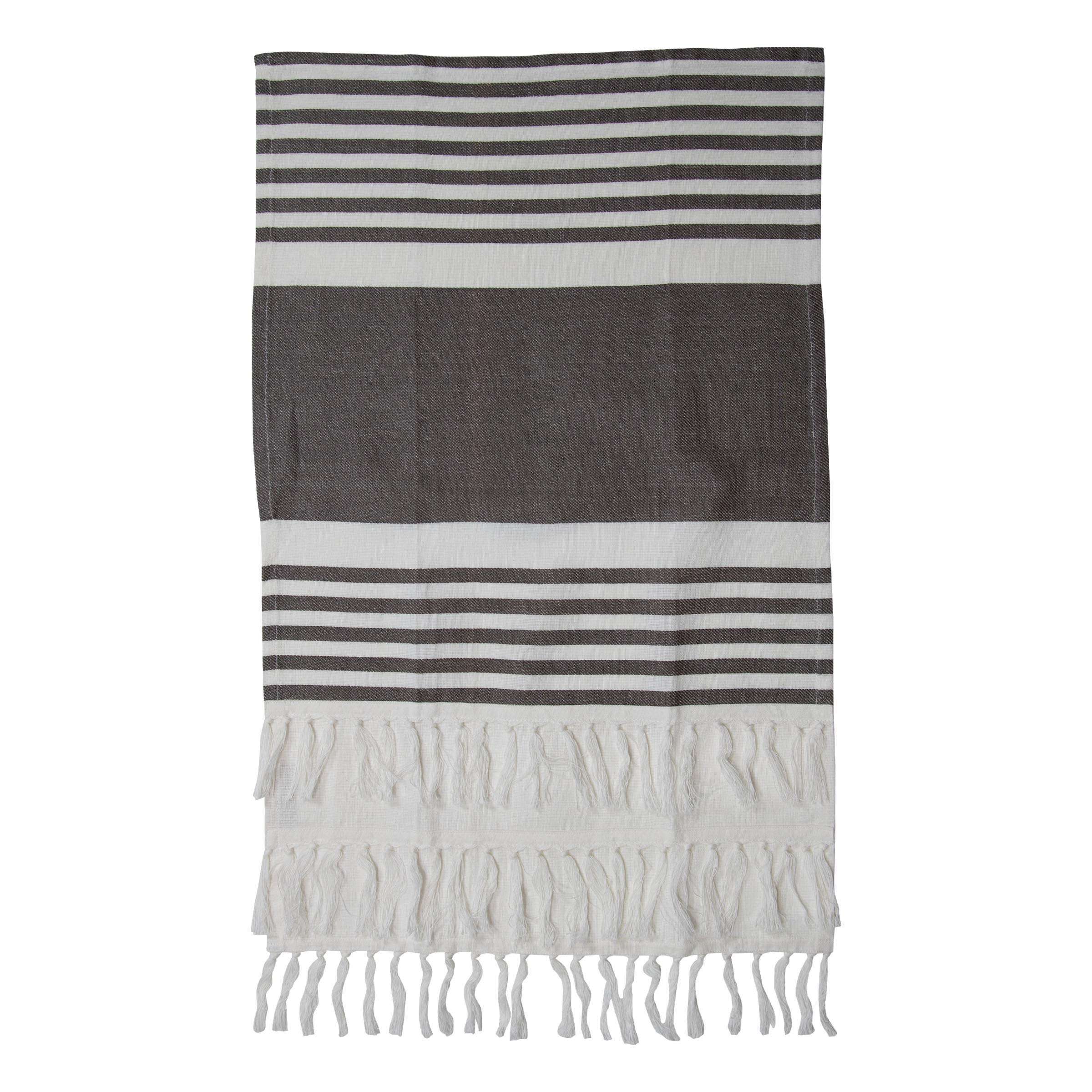 Foreside Home & Garden Gray Tea Towel Striped 27 x 18 Inch Woven Kitchen Hand Sewn Fringe 3