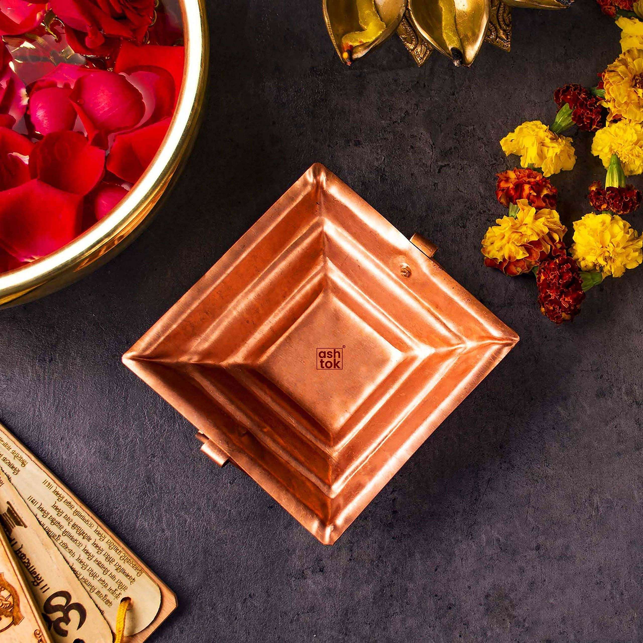 Ashtok Copper Havan Kund, Copper Yagya Havan Kund, Size 6 x 6 Inches, Colour Reddish Brown. 3