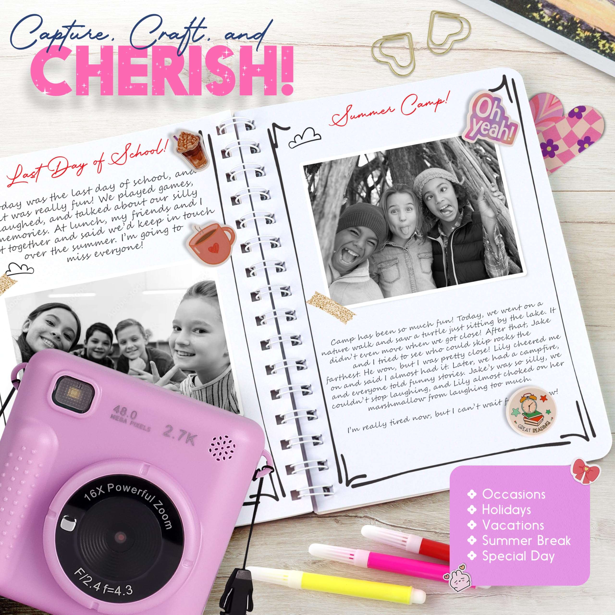 FINcredible Photomaker Kit - Instant Print Camera for Kids Plus DIY Journal Kit for Girls - 150 Pcs Tween Journal & Camera for Girls - 6 7 8 9 10 11 12 13 14 Year Old Girl (Lilac) 3