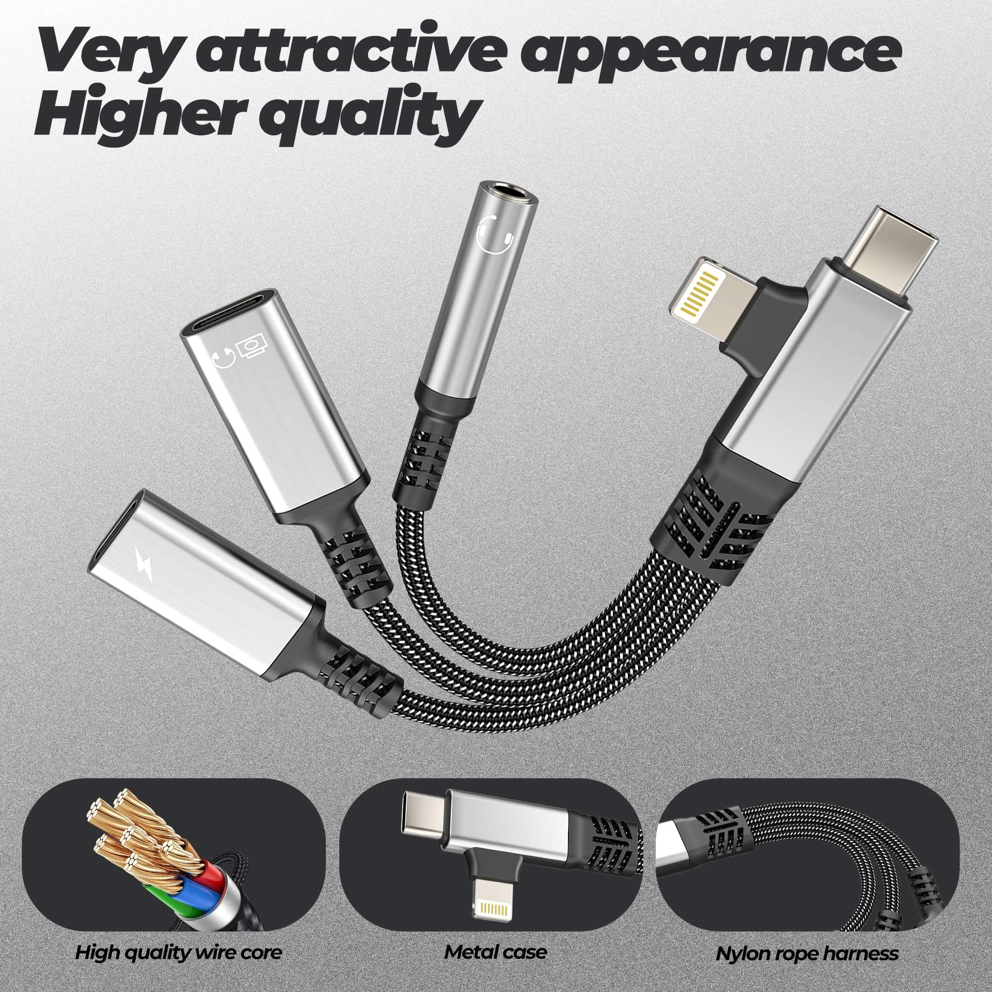 Lightning USB C Splitter(3in2) Type C OTG Data Headphone 3.5mm Audio Jack Adapter for iPhone 17 16 15 14 Aux Dongle Charger for IPad Dual Charging Car Lighting Dac Ear Compatible for Samsung 6