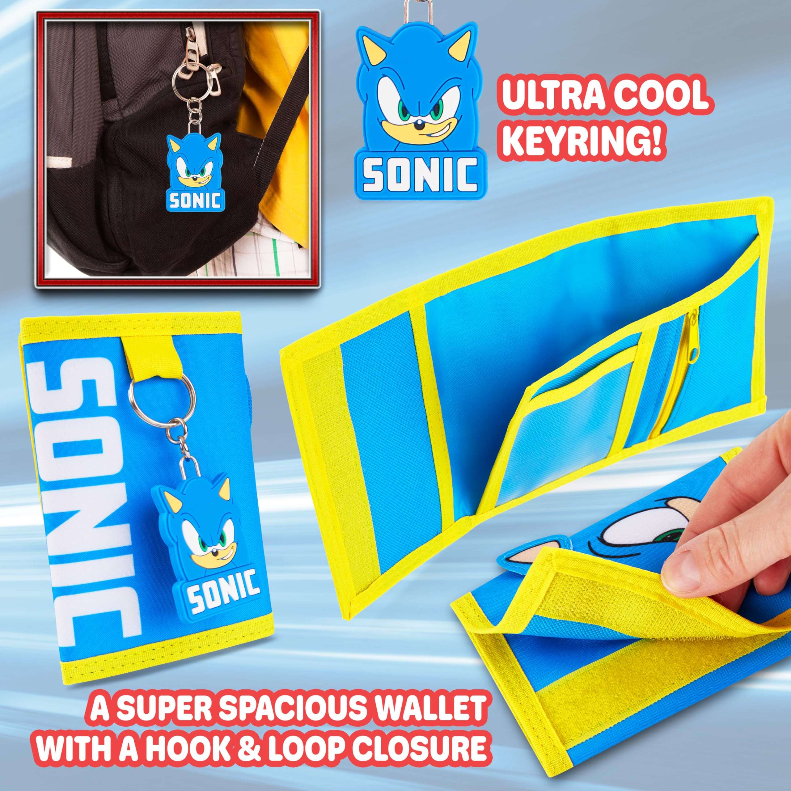 Sonic The Hedgehog Boys Wallet with Keychain for Kids Teens Trifold Card Holder Small Wallet Coin Purse Key Ring Cool Gaming Gifts for Boys 6