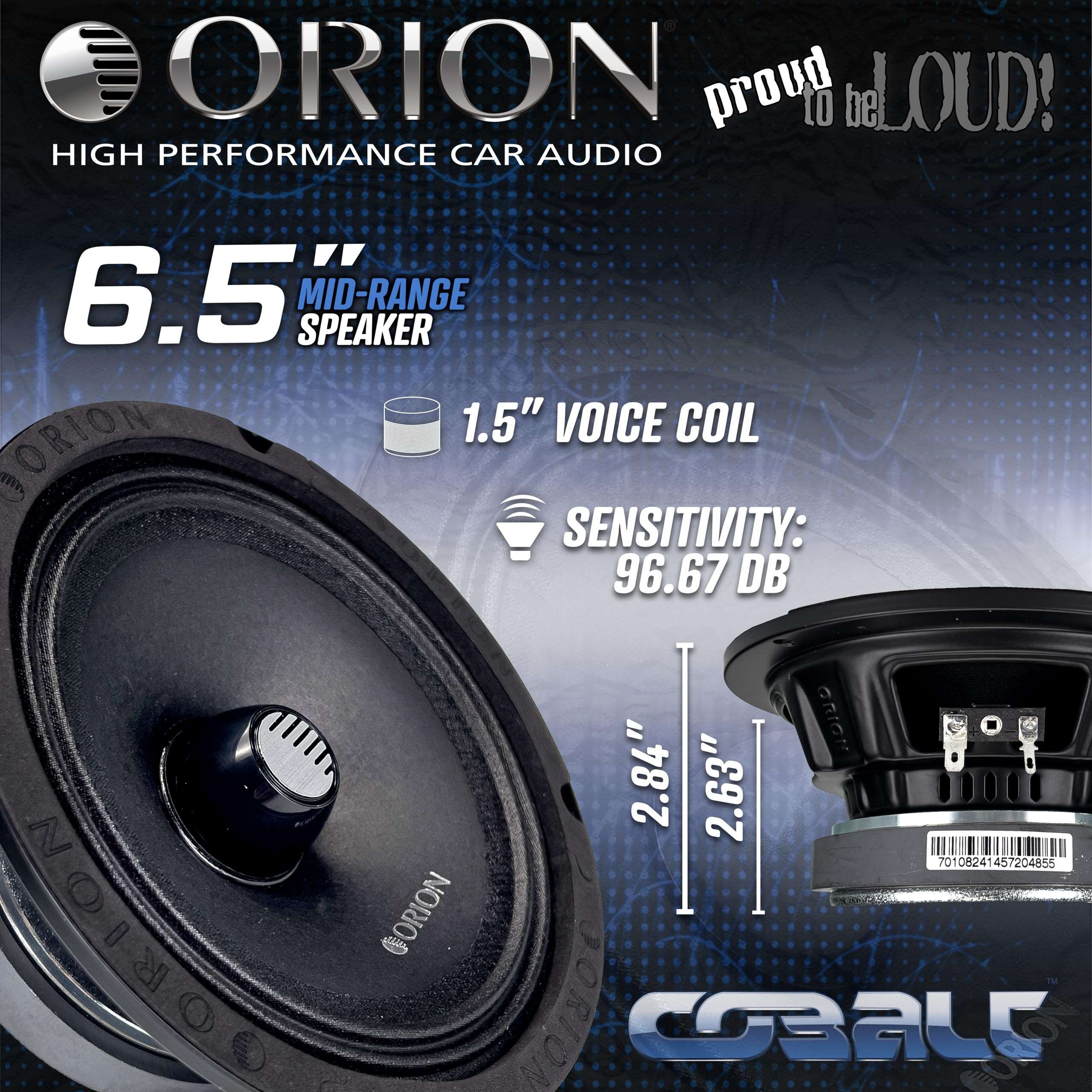 ORION Cobalt CM654 High Efficiency 6.5" Mid-Range Bullet Loudspeakers, 1000W Max Power, 250W RMS, 4 Ohm, 1.5" Voice Coil - Pro Car Audio Stereo, Midrange Speakers (Pair) 2