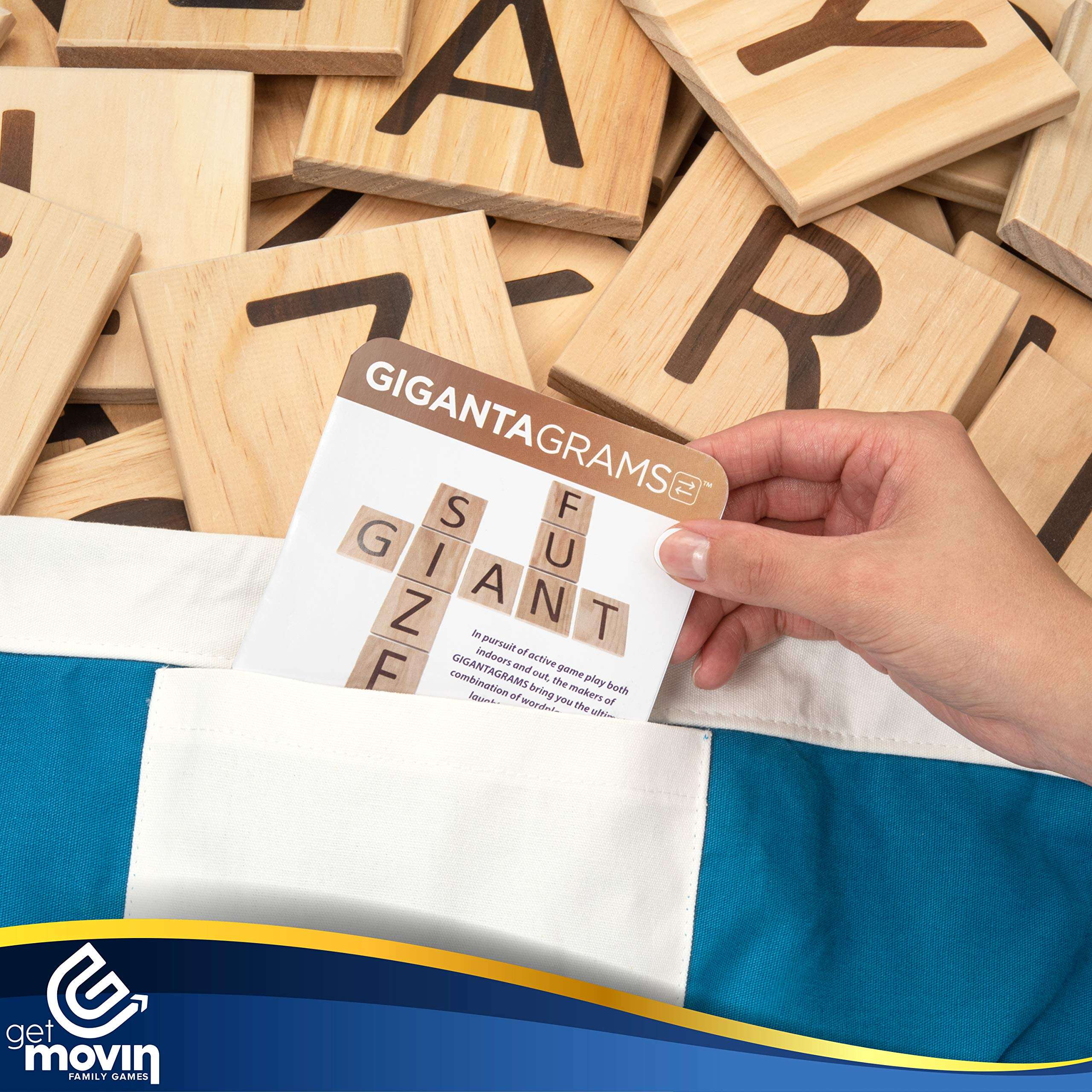 New GIGANTAGRAMS Ultimate Word Game - 146 Giant Size Wooden ABC Tiles - Indoor & Outdoor - Group Events, Parties, Holidays, Bbqs, Reunions - Practice Spelling, for Schools, Educational Fun, GetMovin! 5