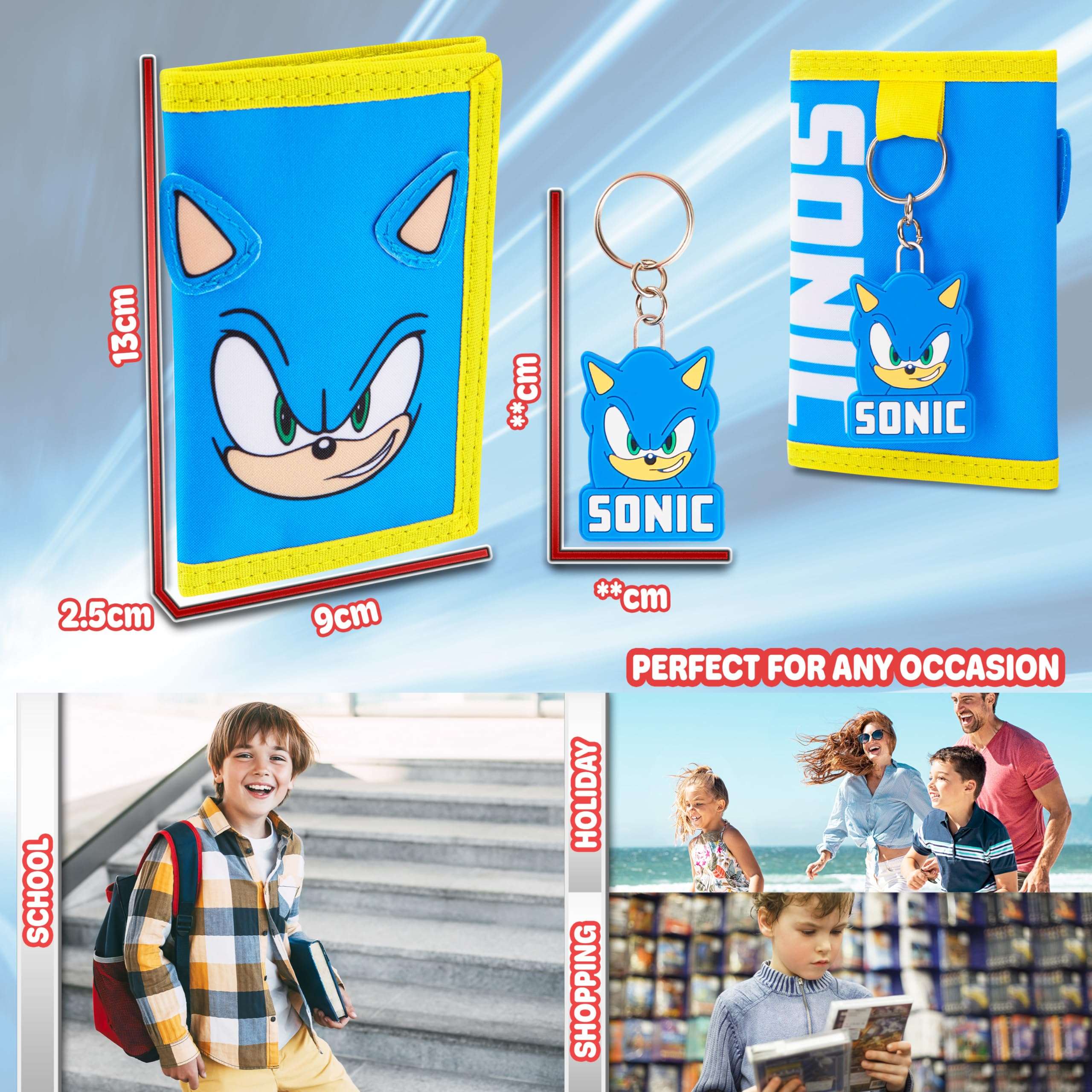 Sonic The Hedgehog Boys Wallet with Keychain for Kids Teens Trifold Card Holder Small Wallet Coin Purse Key Ring Cool Gaming Gifts for Boys 5