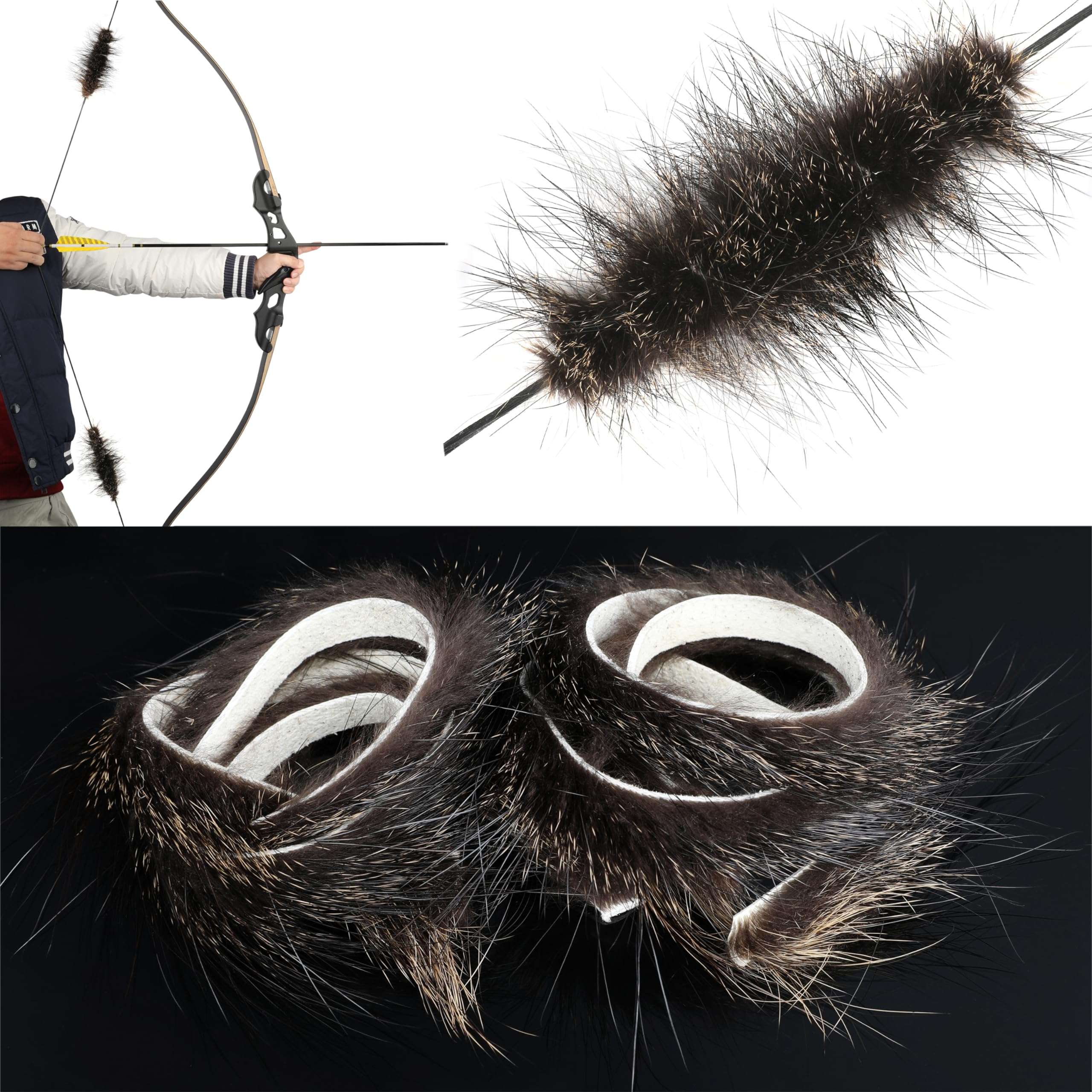 wolfman Archery Bow String Silencers Beaver Fur Reduce String Noise Dampeners Beaver Balls for Recurve & Longbow & Traditional Bow (1 Pair + 1 x String Separator) 3