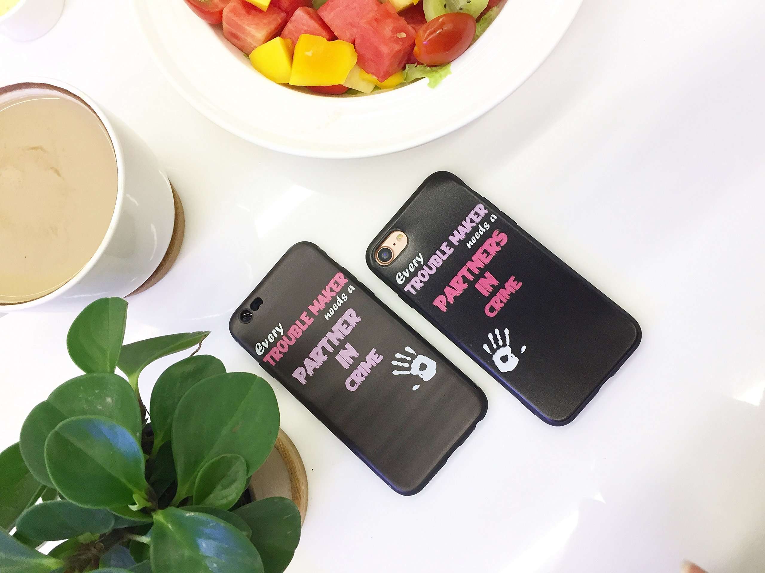 BFF Best Friends Sisters Cousins Every Trouble Makes Needs A Partner In Crime Couple Matching Love Girlfriend Stuff for Girl Clear Soft Bff Matching Cases Replacement for iPhone 8 Plus 3