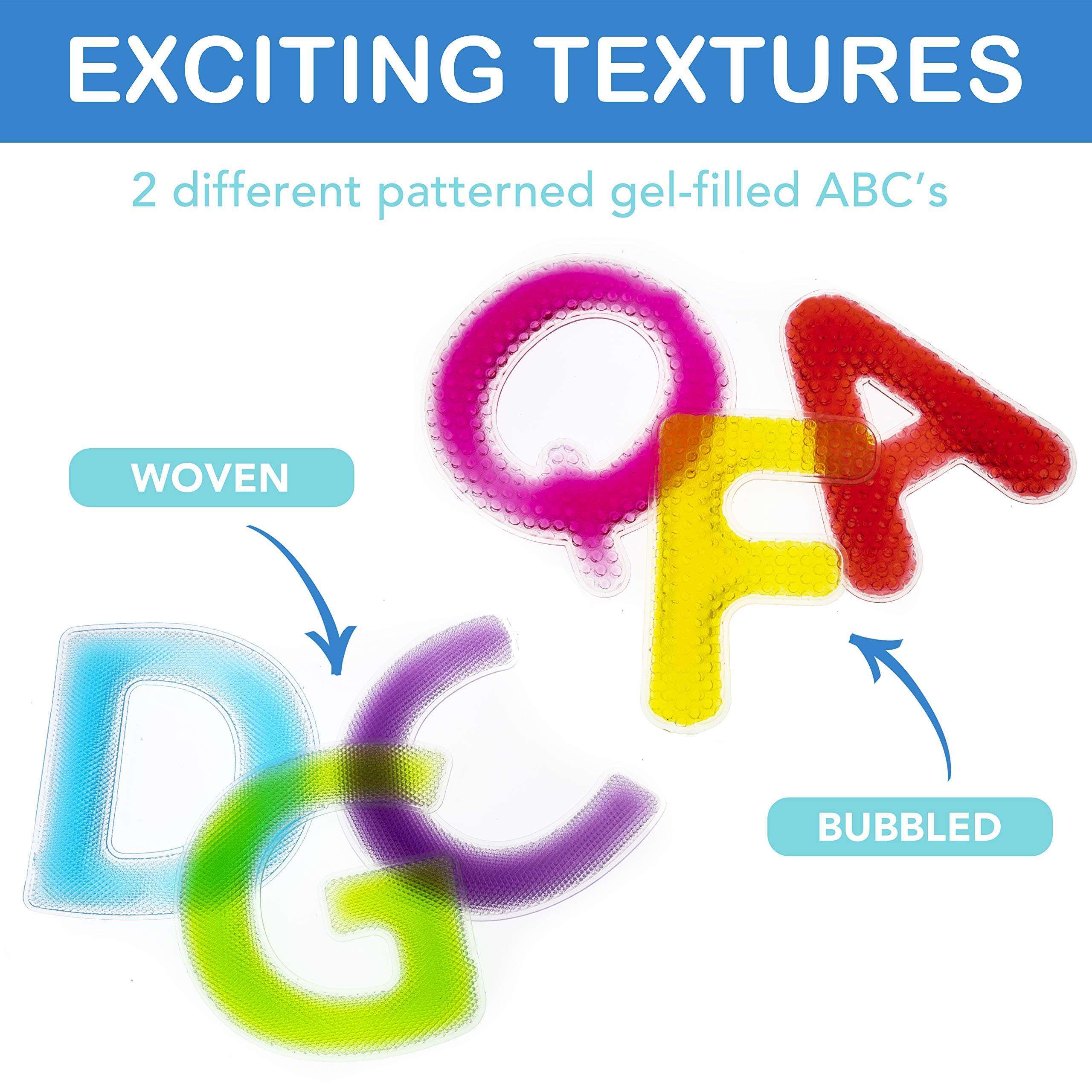 Playlearn 26pc Large Size Sensory Alphabet Letters - Multiple Textures - Gel Filled Tactile Letters - ABC Learning Toy - Light Table Toy 5