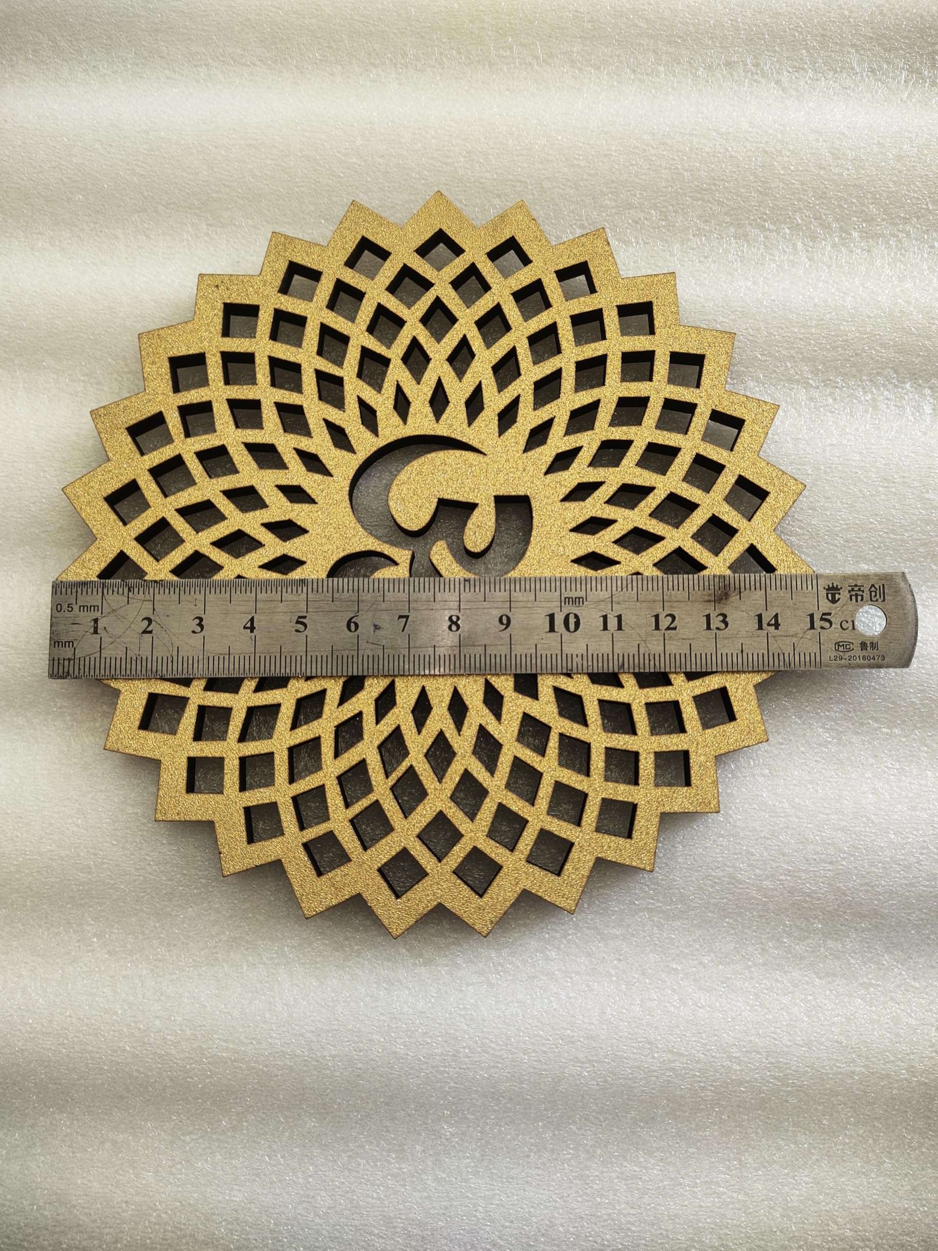 My Dream Carts 15x15 cm Golden Om Round Decorative Wall Art MDF Wooden Om Chakra For Temple, Living Room, Bedroom, Office, Hotel, Home Decor Items, Gift Item, Mandala Wall Hanging For House Decoration 4