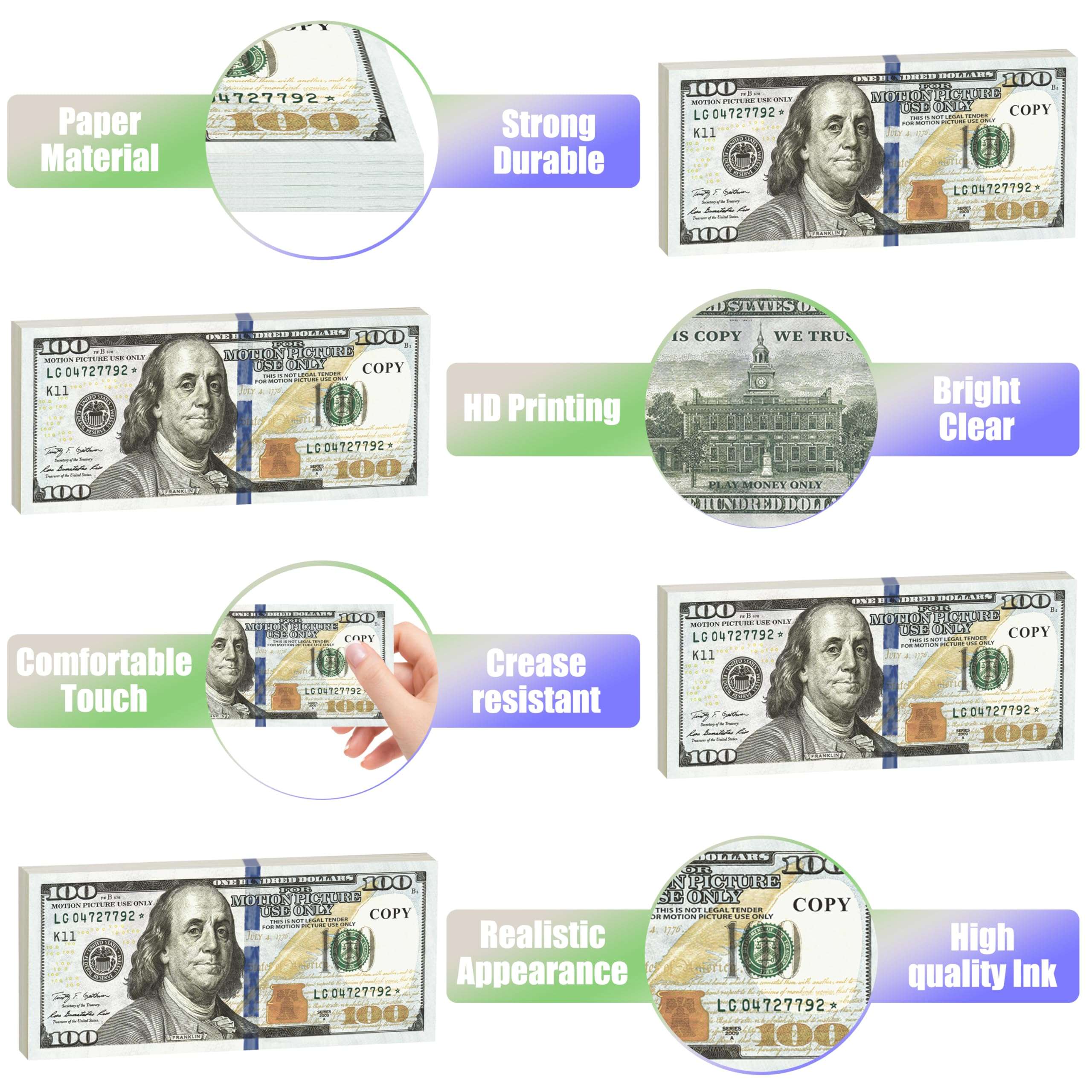 Alagoo 100 PCS Fake Money for Kids Pretend Play - Play Money for Teaching, Prop Money for Board Game, Movie, Magic 4