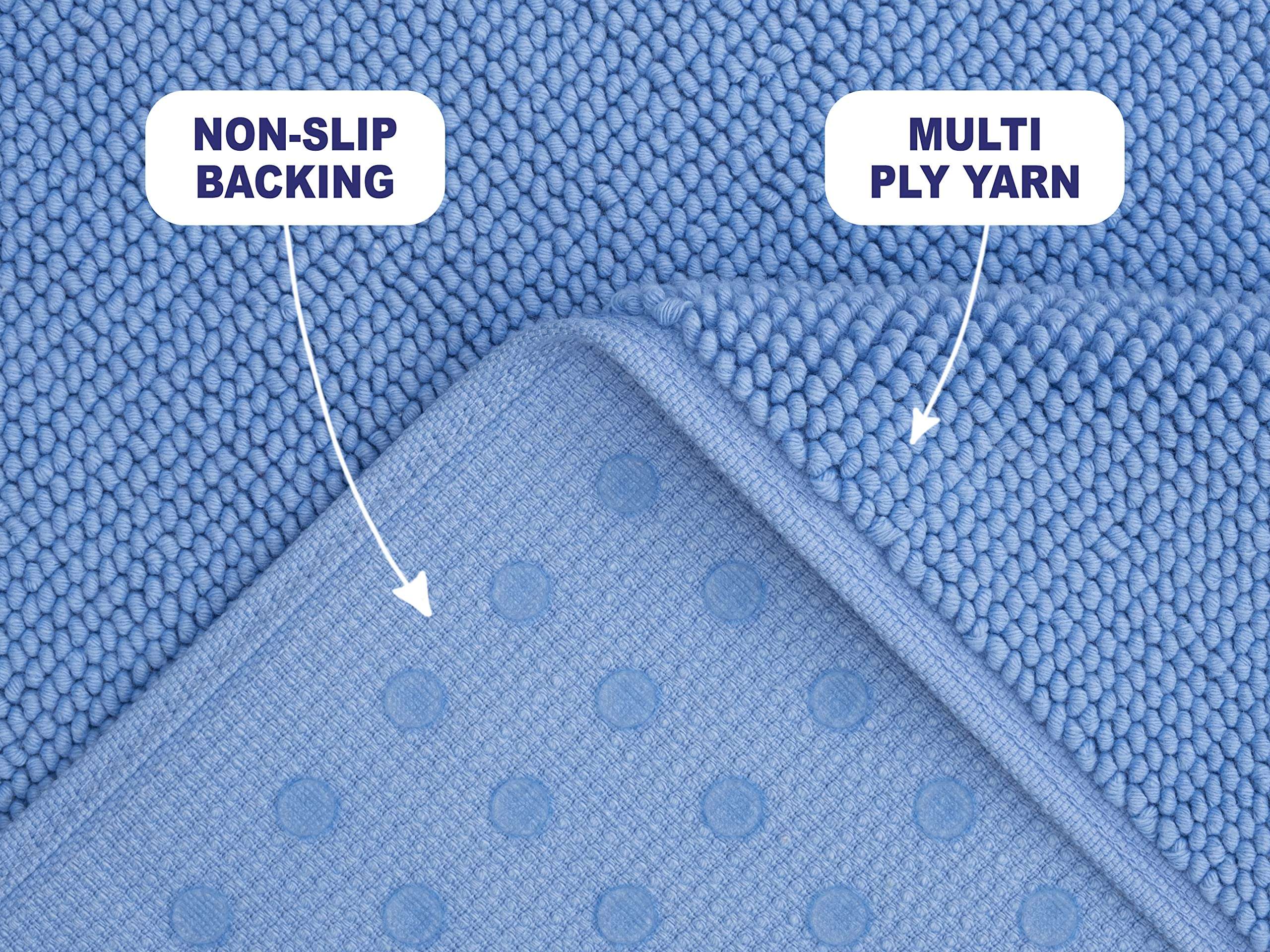 American Soft Linen Bath Rug, 17 in 24 in 100% Cotton Bath Mats Rugs for Bathroom, Non Slip Washable Shaggy Form Area Rugs, Sky Blue Bath Rug 3