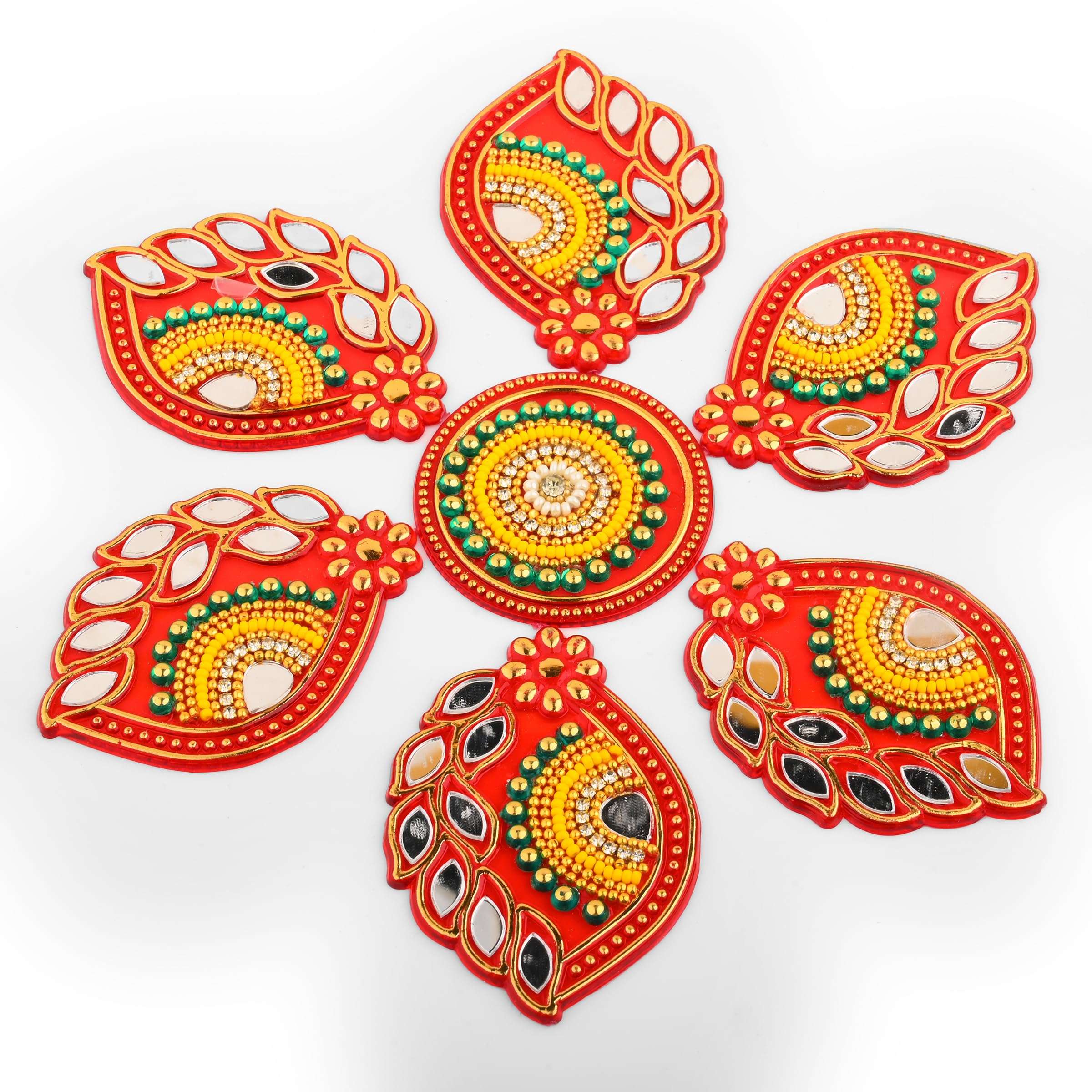 Tarini Gallery Acrylic Handcrafted Designer Colorful Rangoli for Pooja Home Interior Decoration Gift Wall Decoration Floor Decoration New Year Party Gift Small Rangoli (Red Shankh) 6