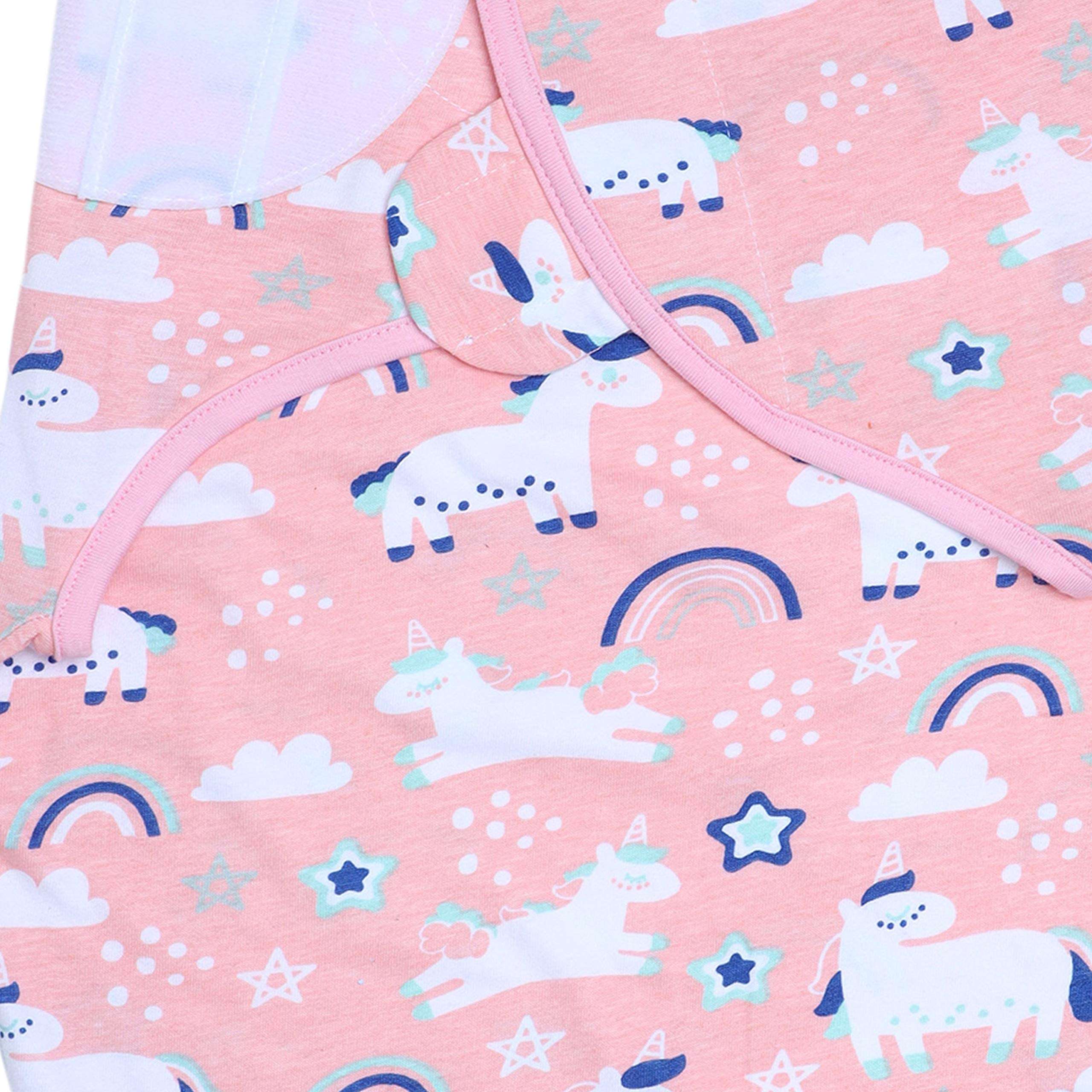 Newborn Baby Swaddle Wrap, Soft Adjustable Swaddle Blanket with Cap 0-3 Months -Pack of 2 (Unicorn & Fruit) 5