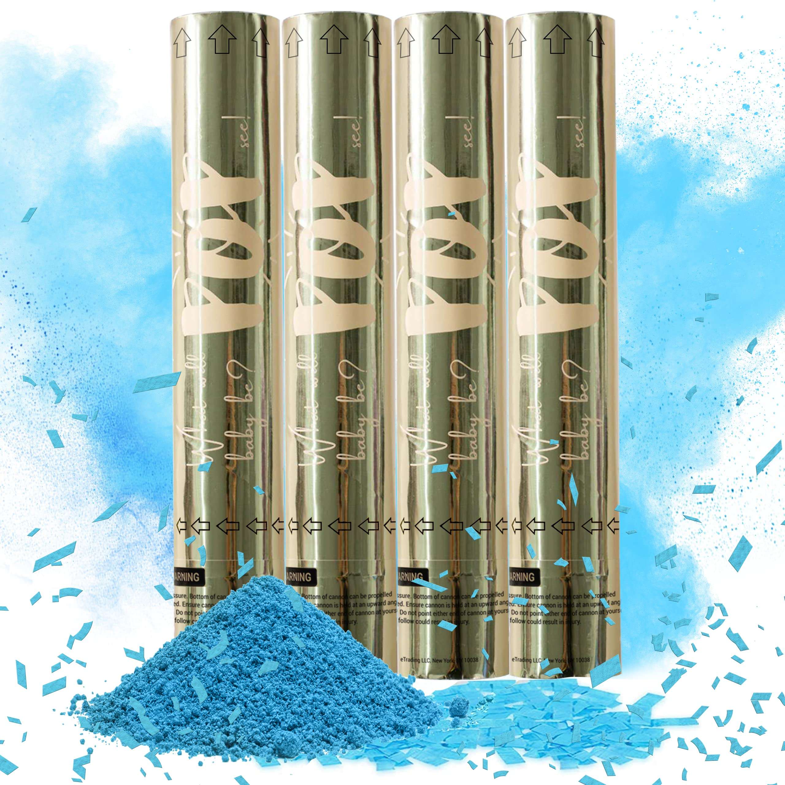Revealations Gender Reveal Confetti Powder Cannon - Set of 4 Blue Baby Gender Reveal Party Supplies Confetti Poppers - 100% Biodegradable Tissue Safe Powder Smoke Cannons 1