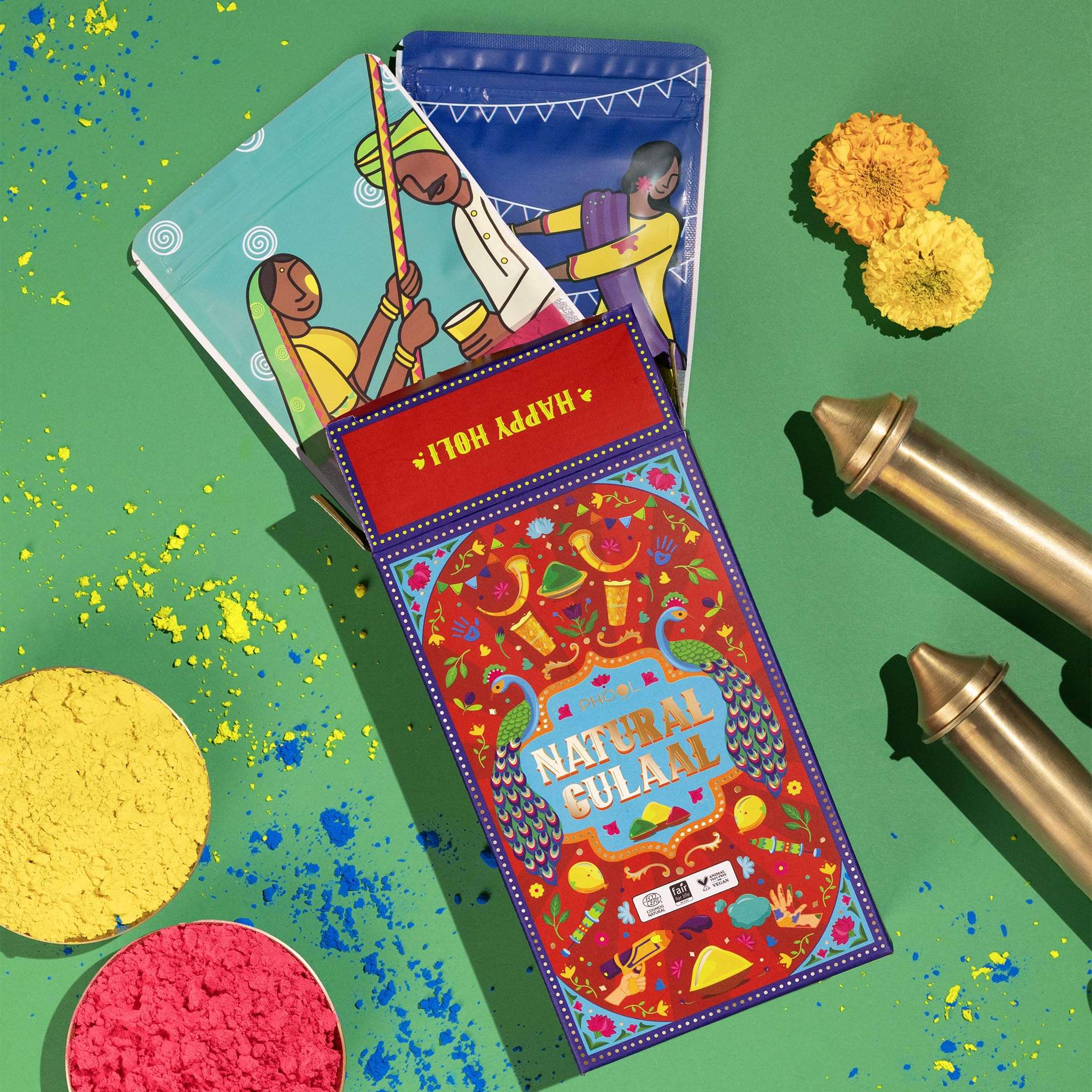Phool Double Dhamaal Natural Gulal Pack (Yellow + Red) | 150 GMS Natural gulal Holi Colors | Skin Safe gulal with Certificate | Holi Gulal Pack for Kids & Family | Interactive Card 5
