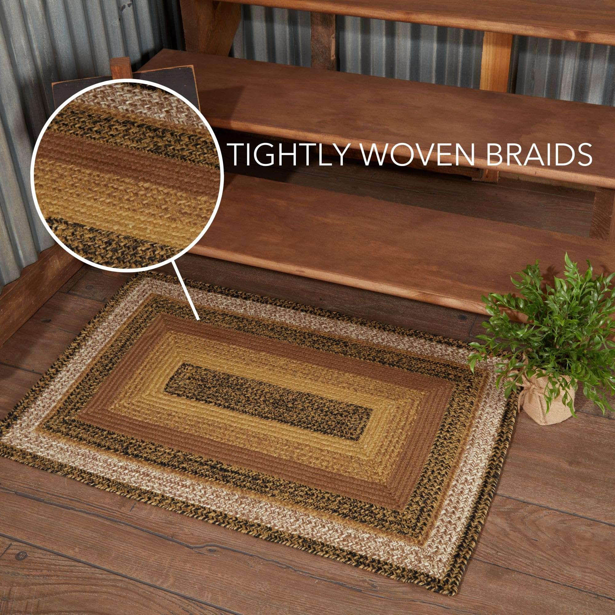 VHC Brands Kettle Grove Primitive Jute Black Striped Accent Rug Rectangle w/Floor Pad 24"x36" 3