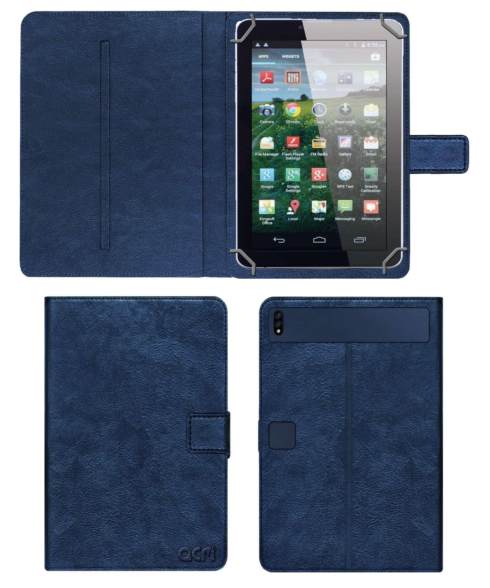 Acm Multi Protective Leather Flip Case with Viewing Stand Compatible with Digitab Dtlm72t Tablet Front & Back Cover Royal Black