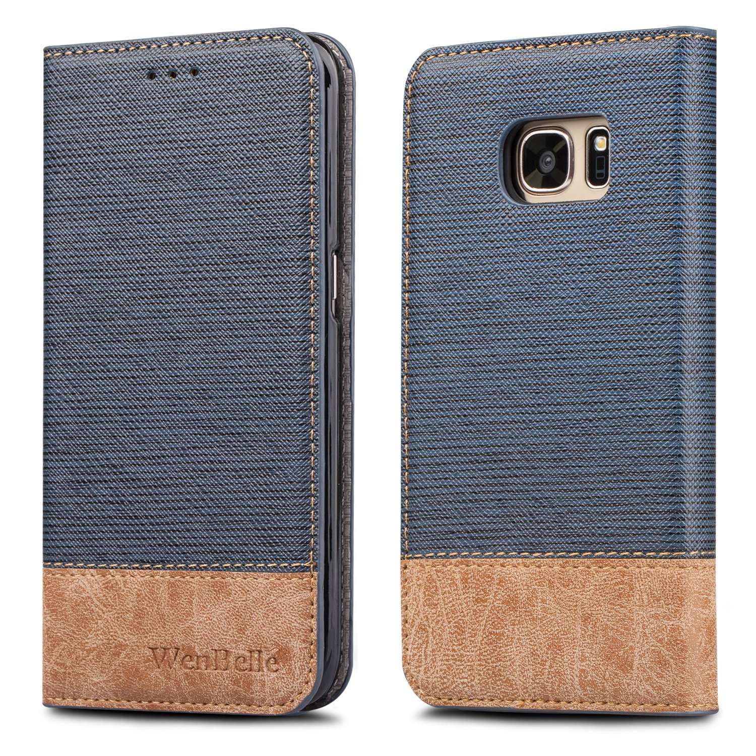 WenBelle for Galaxy S7 Wallet Case, Stand Feature,Double Layer Shock Absorbing PU Color Matching Leather Wallet Cover Flip Cases for Samsung Galaxy S7 5.1 inch(Blue) 1