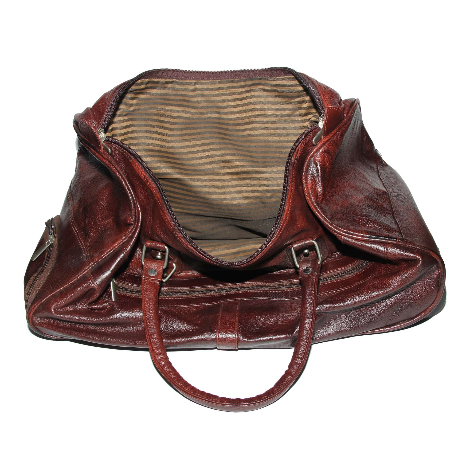 C Comfort Pure Leather 1400Cms Brown Softside Duffel Travel Duffle Trolley Bag with Wheels and Lock 6