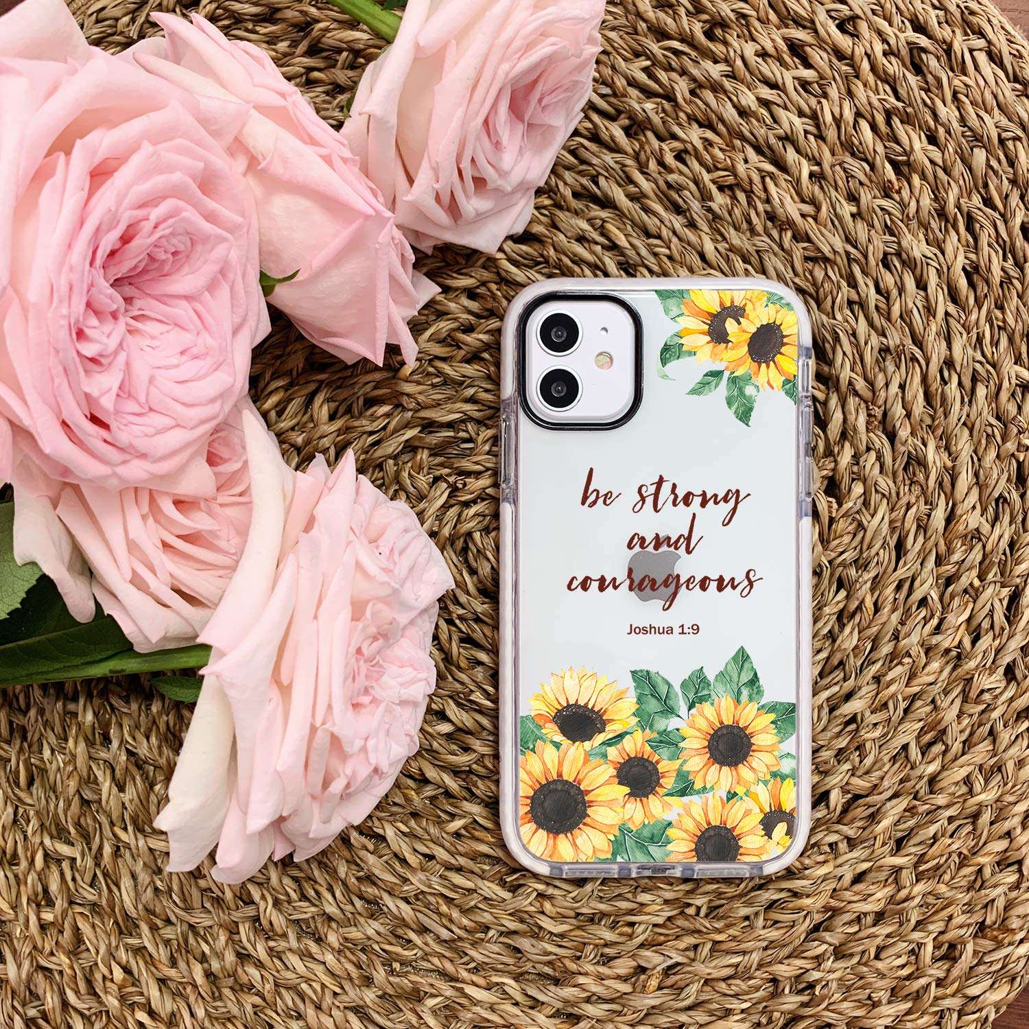 Case Compatible for iPhone 12 Mini,Sunflower Floral Flowers Inspirational Bible Verses Christian Quotes Joshua 1:9 Soft Protective Clear Case With Design for Girls Women Compatible for iPhone 12 Mini 6