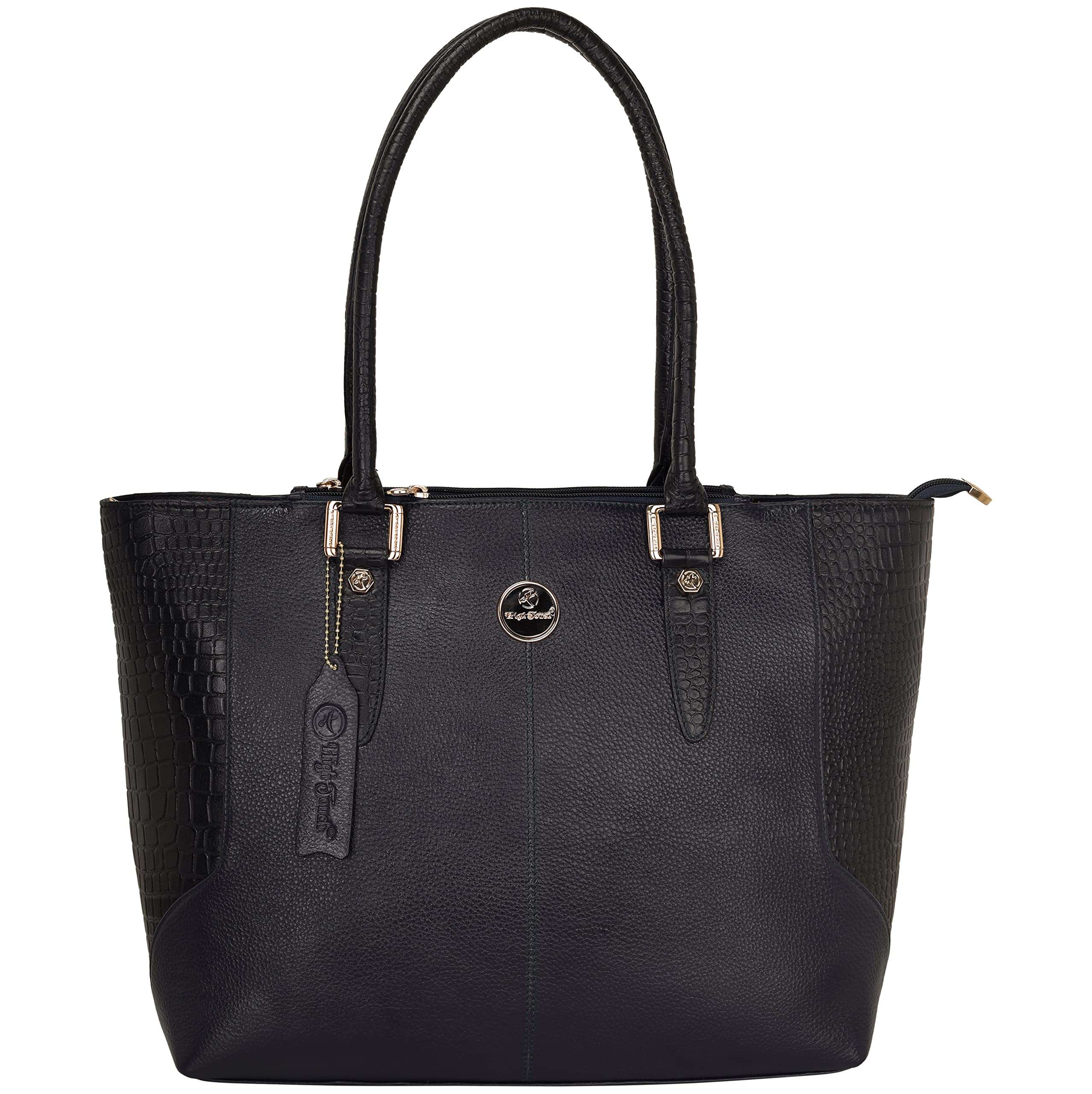 HIGH TOUCH Leather Side Croco Texture Women's Handbag/Shoulder Bag (Black) 1