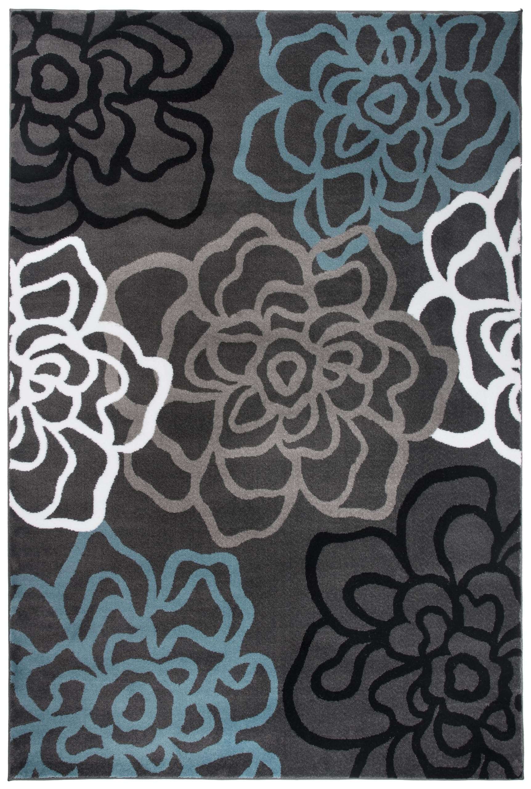 Rugshop Contemporary Modern Floral Abstract Flowers Easy Maintenance for Home Office, Living Room, Bedroom, Kitchen Soft Area Rug 3'3" x 5' Gray 2