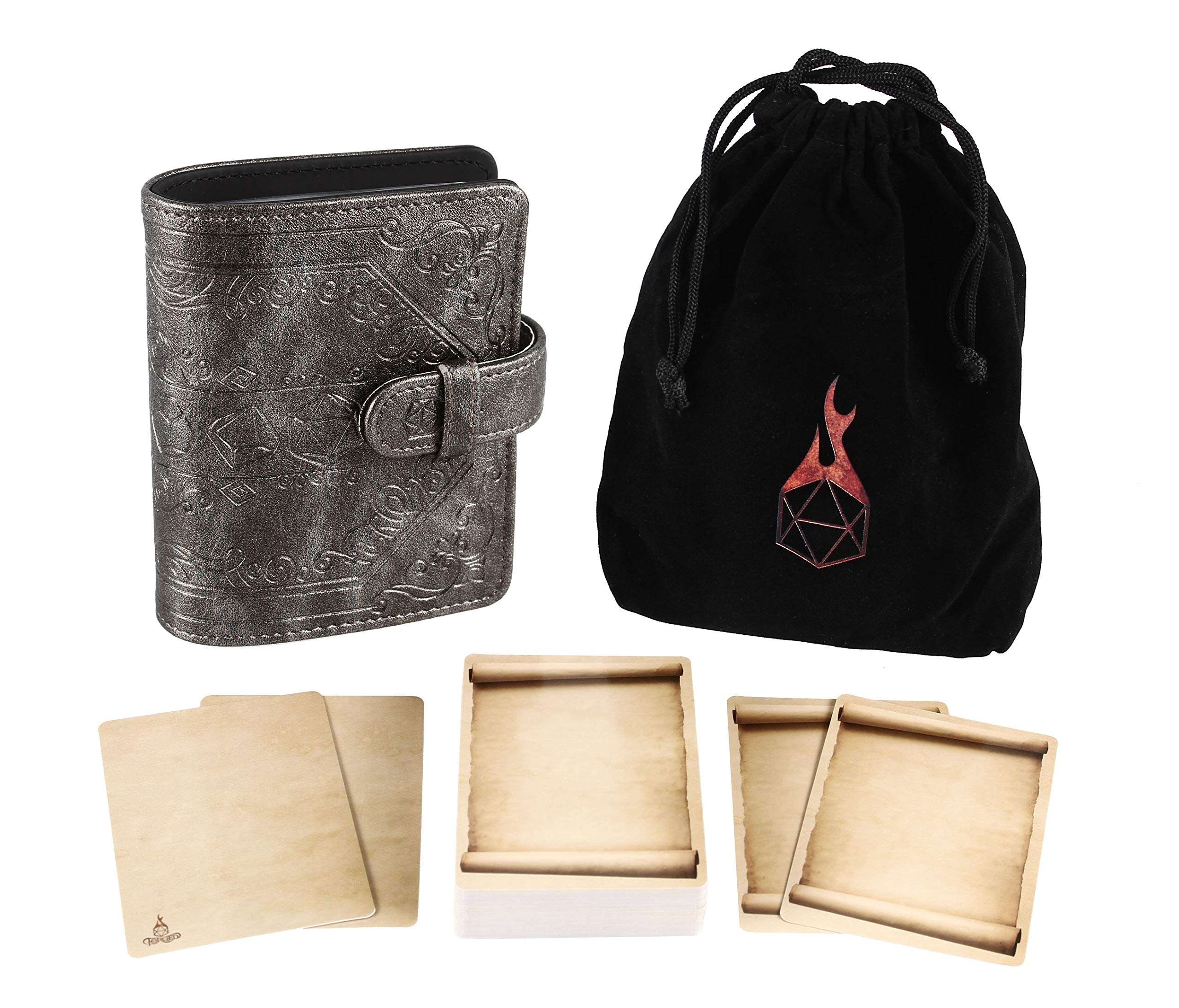 Forged Dice Co. Spellbook of Incantations (Dice Edition) Spellbook Card Holder & Deck of Dry Erase Cards with Velvet Storage Bag - Storage for D&D Spell Book Monster Magic Item Cards 1