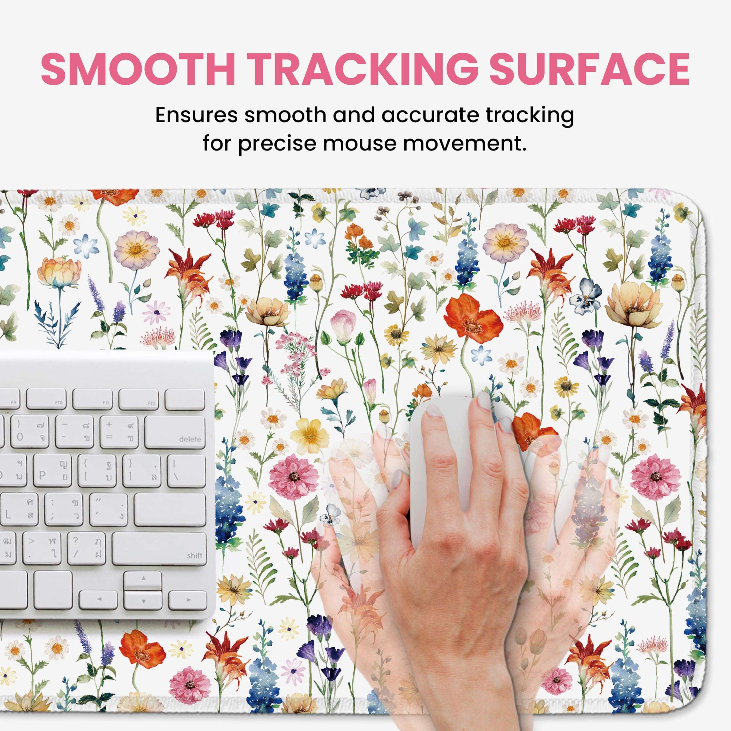 Large Mouse Pad for Desktop, Cute Desk Mat Pad Protector for Work & Gaming, Aesthetic Pretty Anti-Slip Laptop Blotter Cover for Office School Home Supplies, Wildflowers, 35.4" x 15.7" 5