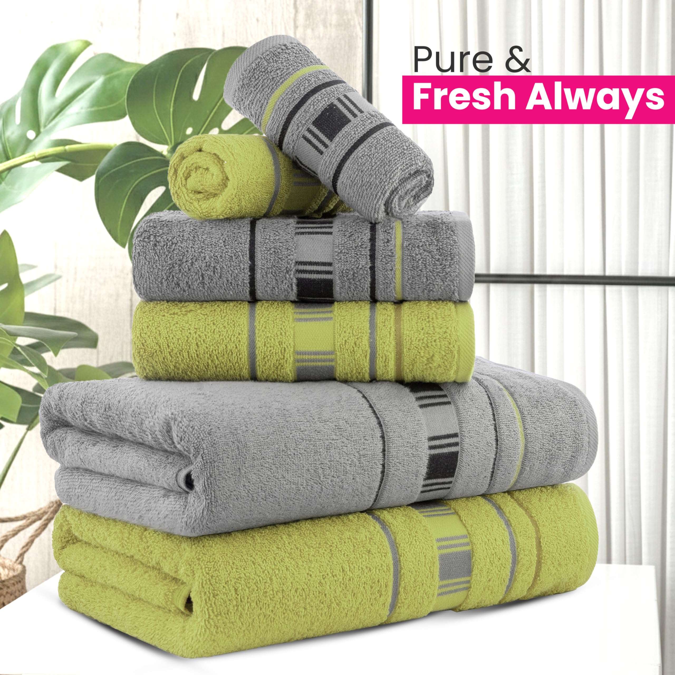 Casa Copenhagen - Egyptian Cotton X Line Collection 6 Pieces Towel Set Including 2 Bath Towel, 2 Hand Towel, 2 Face Towel - Grey & Green 5