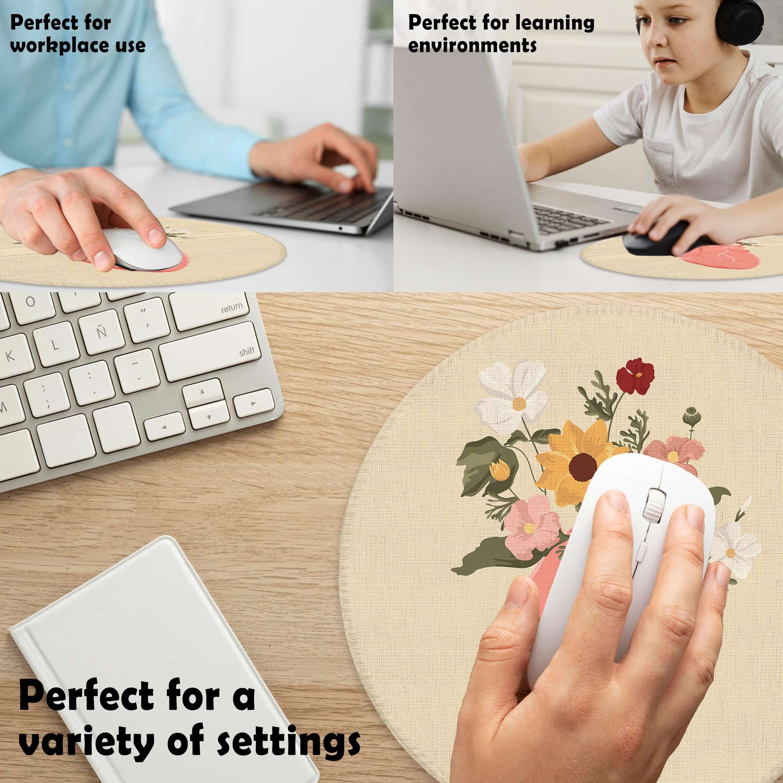 BILLAION Floral Heart Anatomy Mouse Pad for Medical Office Desk, Cardiologist Anatomical Mousepad for Work Wireless Mouse Computers Laptop Desk Accessories, 7.9x7.9 Inch 5