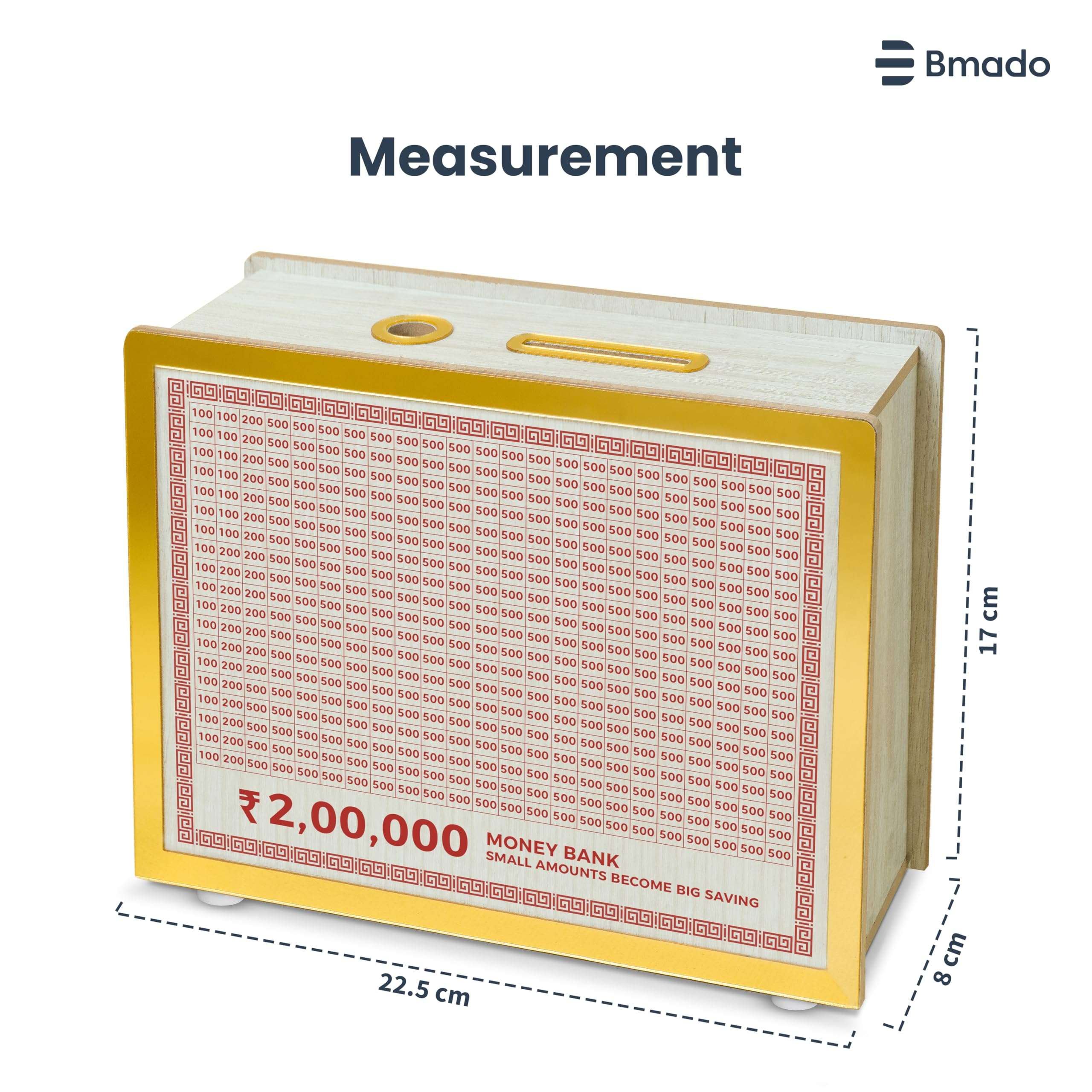 Bmado Wooden Money Bank | Laminated Secure Saver Box | Secure Your Money from Mold | Writable with Any Pen | 2 Lakh Savings Piggy Bank for Kids & Adults 4