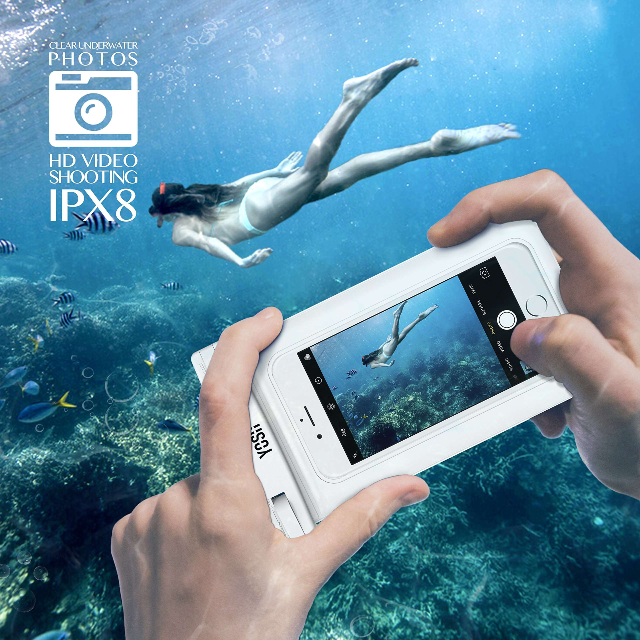 YOSH IPX8 Waterproof Phone Case 2-Pack, Underwater Phone Pouch for iPhone 12 11 Pro Max XR Xs X 8 7 SE Samsung S20 S10 Pixel up to 6.8", Rainproof Dry Bag for Beach Kayaking Bath Black&White 2