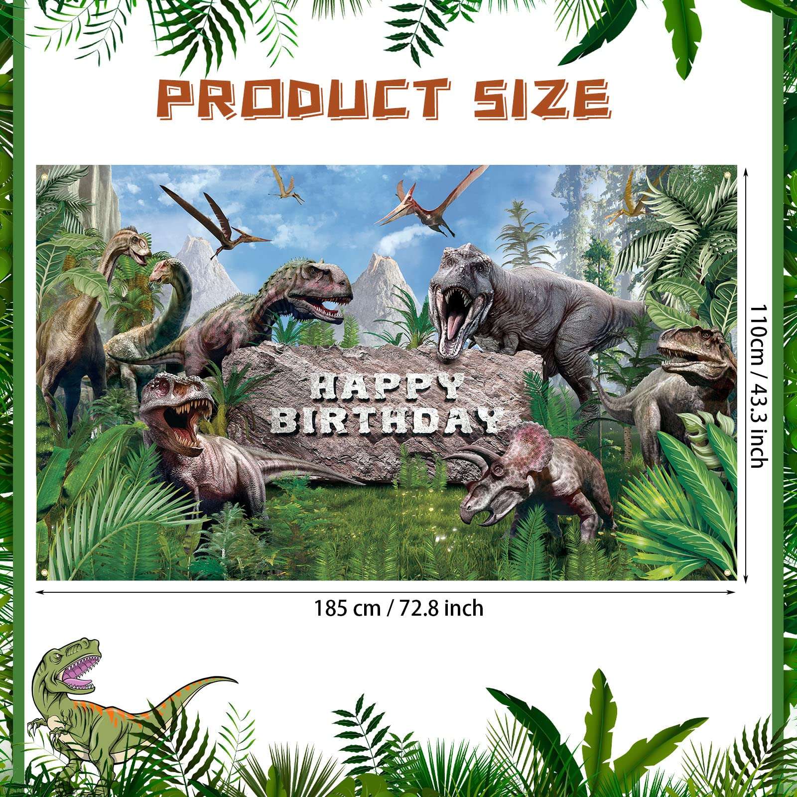 Dinosaur Theme Backdrop Banner Polyester Dinosaur Happy Birthday Photo Background Tropical Jungle Birthday Party Backdrop Decor for Kid Dinosaur Theme Birthday Party Photo Prop Decor, 72.8 x 43.3 Inch 3