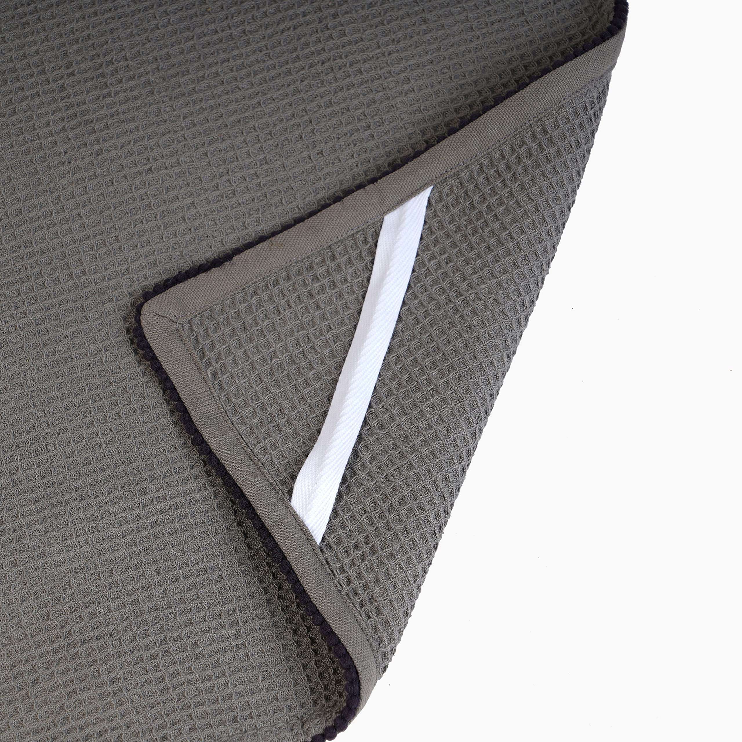 VLiving Nostalgia Grey Waffle Cotton Kitchen Towel with Black Micro Pompom Lace Edging, 20"X28" 3