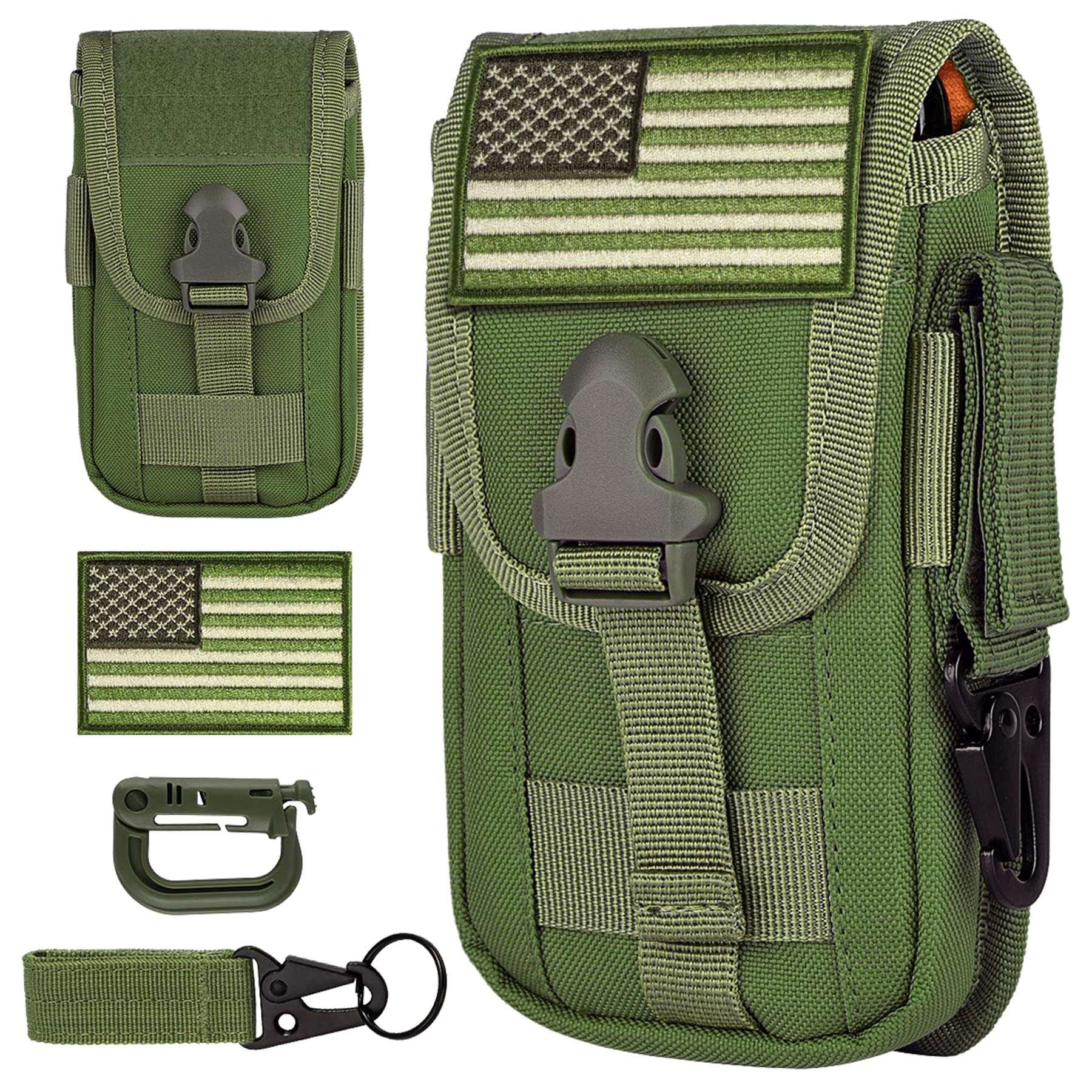 IronSeals Tactical Cell Phone Holster Pouch, Smartphone Pouch Cellphone Case Gadget Bag Molle Attachment Belt Holder Waist Bag for 4.7"-6.9" with US Flag Patch and Gear Clip for iPhone 16 Pro 1